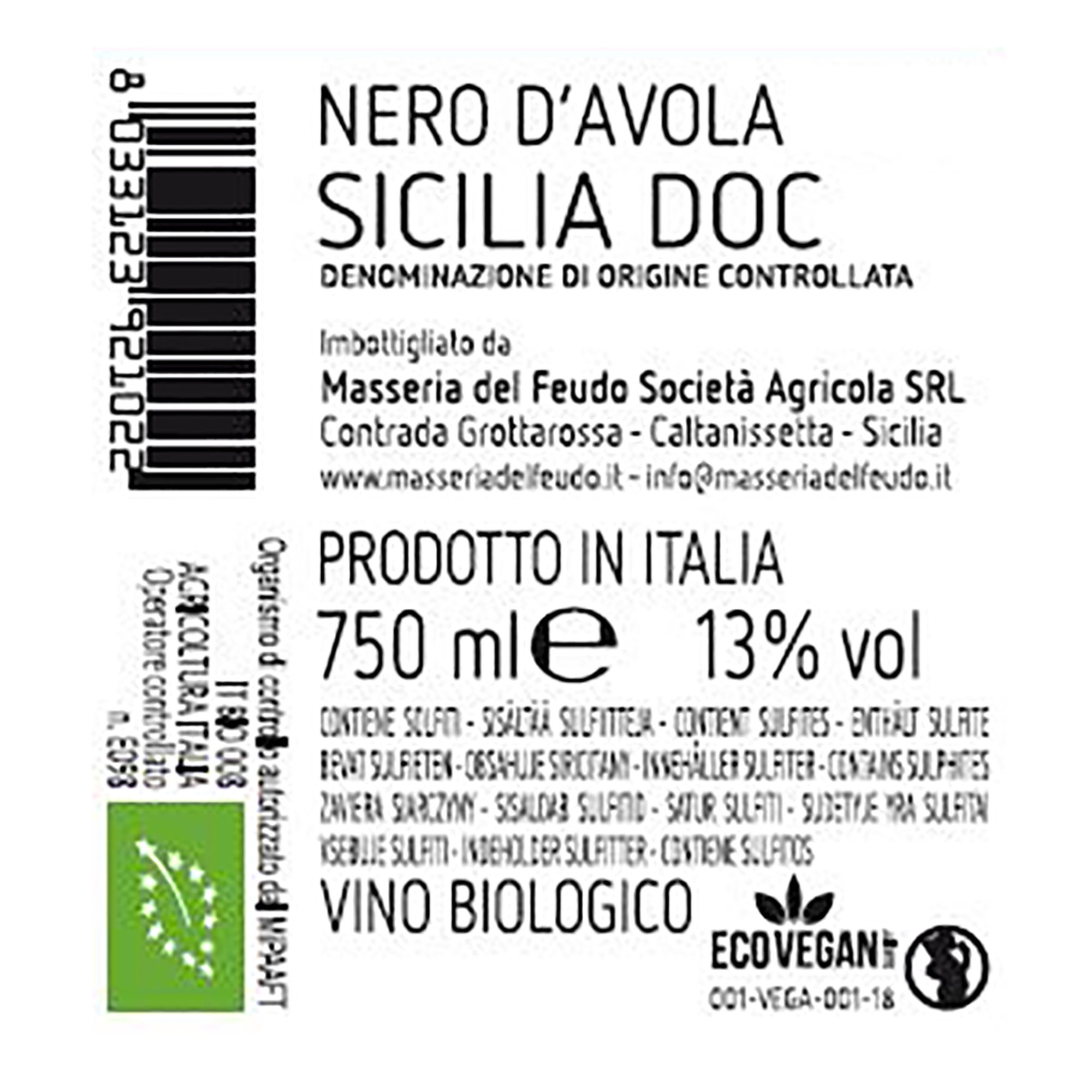3 bottiglie - Nero D'Avola DOC 2020 Masseria del Feudo obsoleto vista1