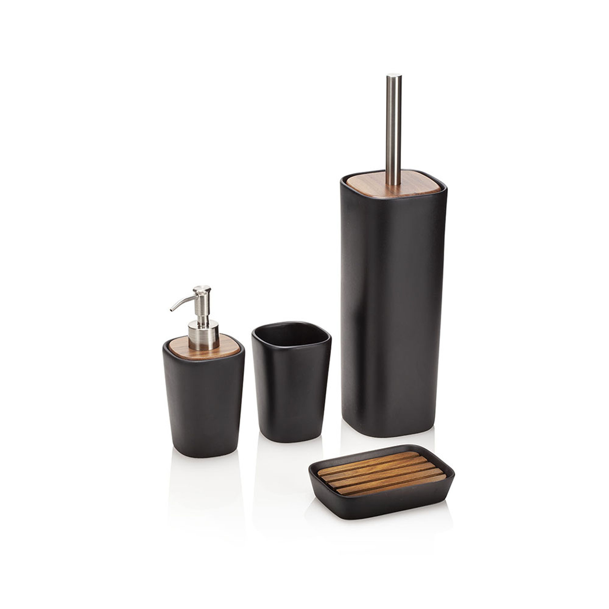 Set bagno 4 pezzi WOOD, nero/noce TFT Home vista0