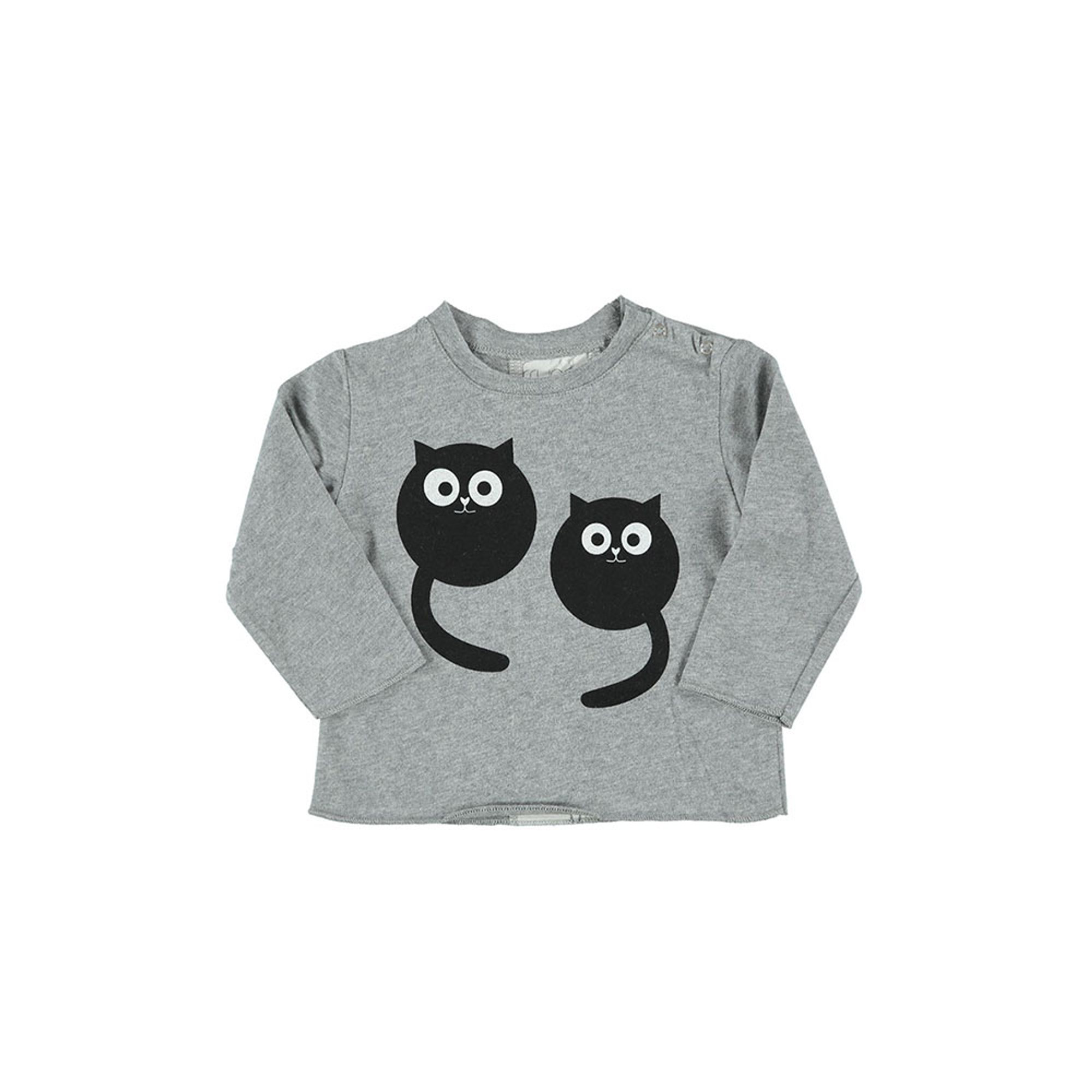 T-shirt grigia con stampa gatti nera FRUGOO vista0