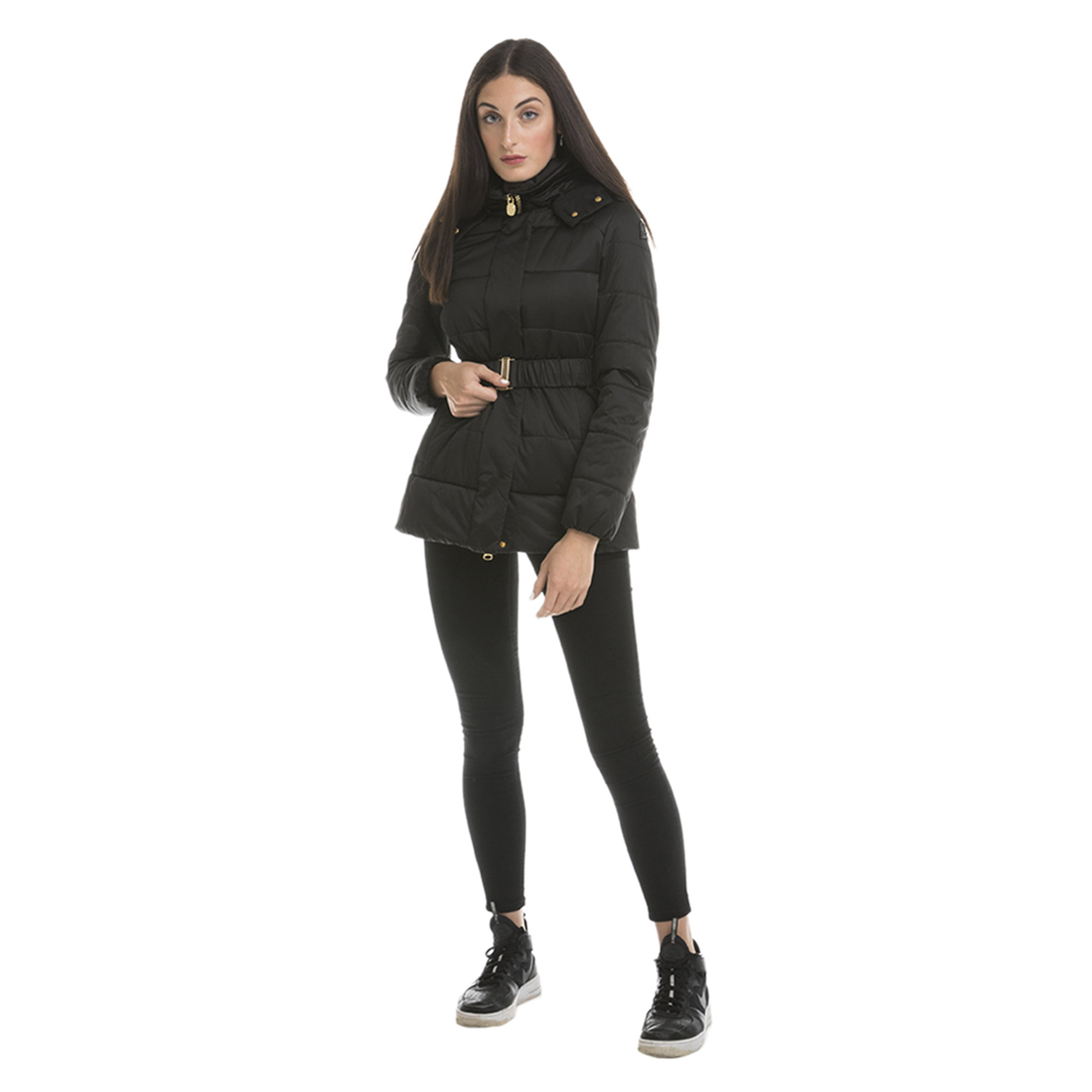 Piumino donna con cintura elastica in vita nero Invicta vista1