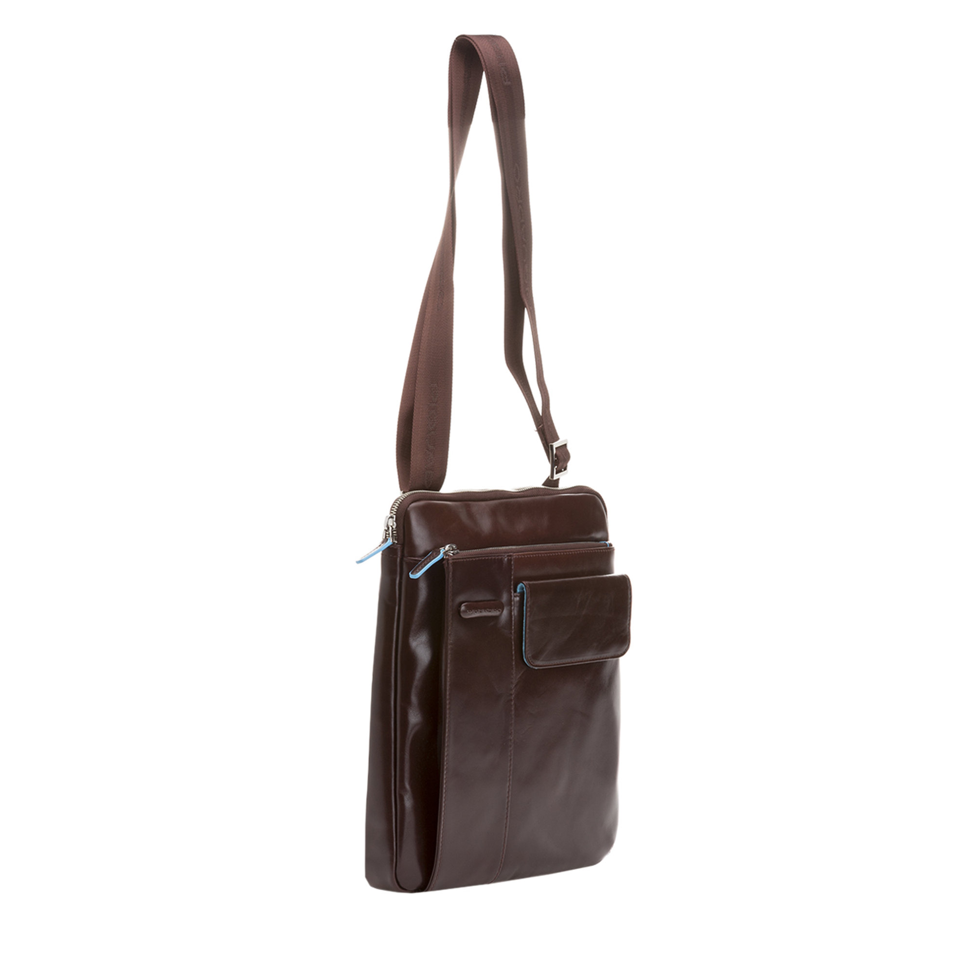 Borsello con tasche in pelle marrone Piquadro vista1