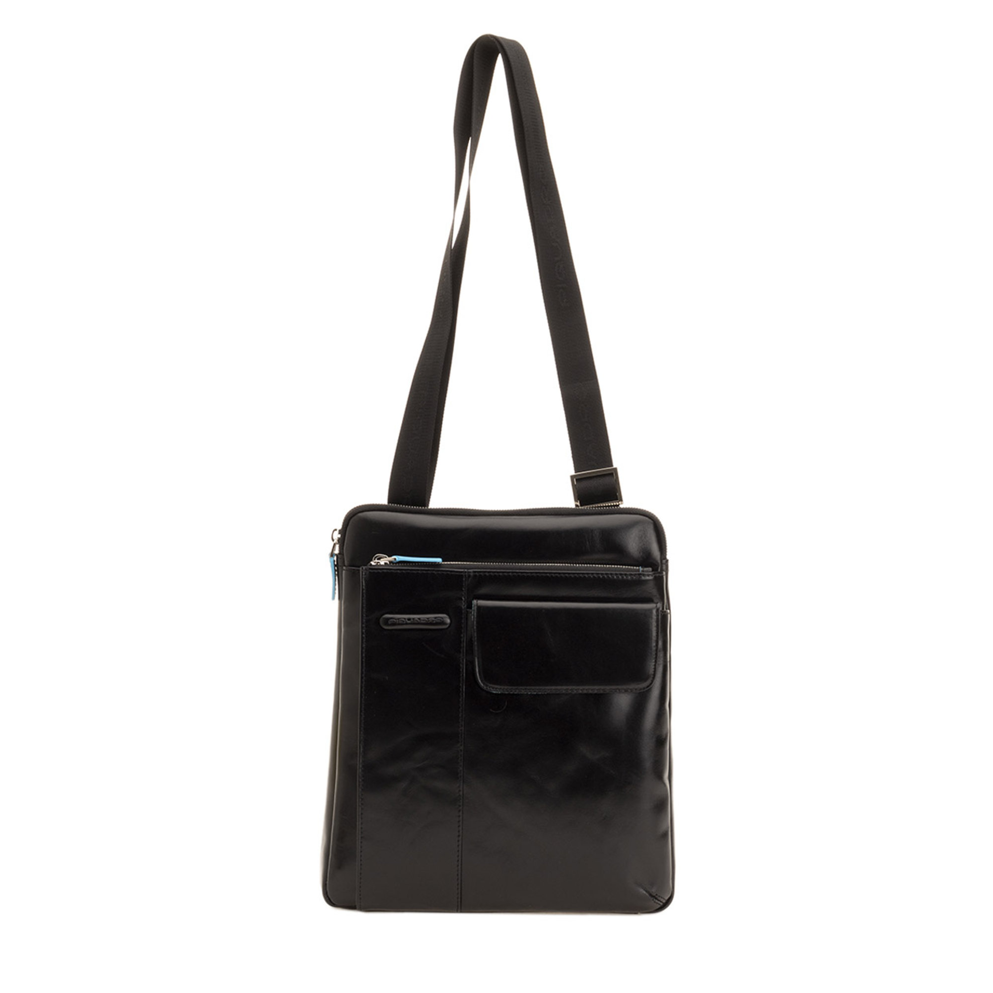 Borsello con tasche in pelle nero con dettagli turchese Piquadro vista0