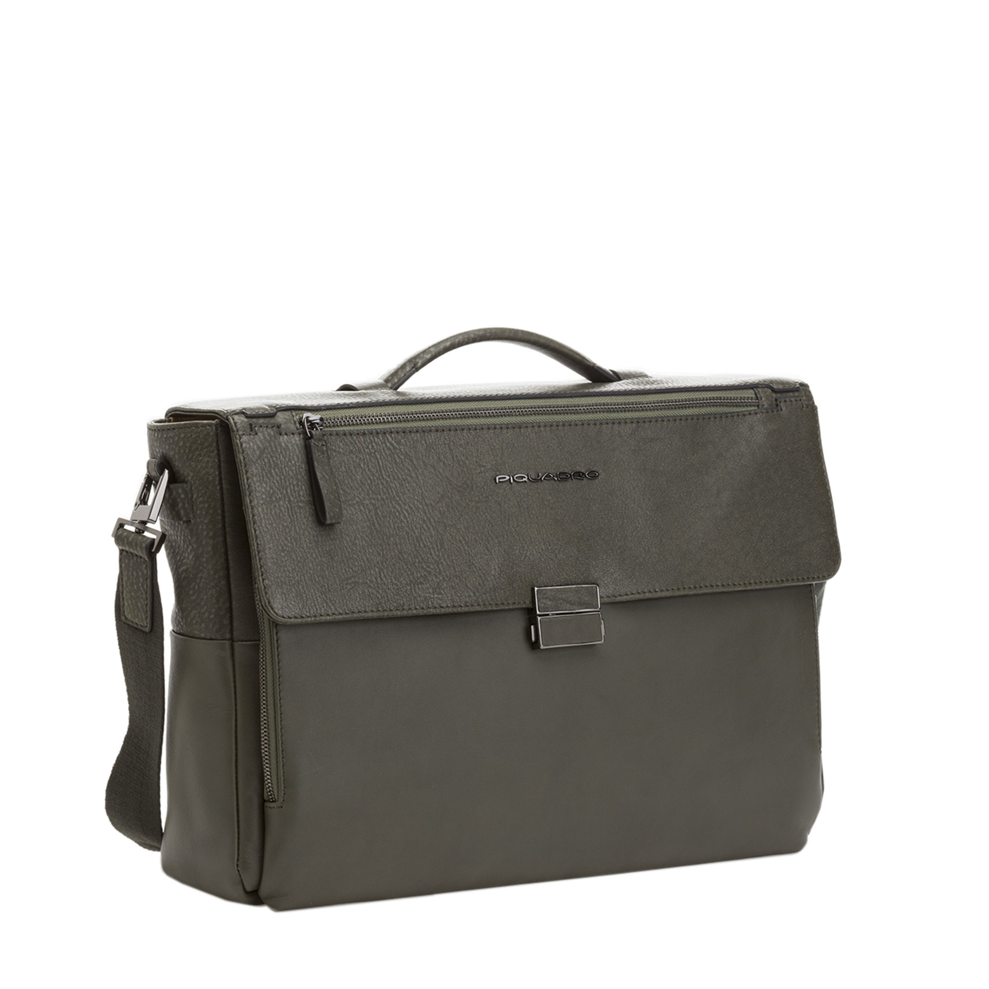 Cartella in pelle con patta verde militare Piquadro vista1