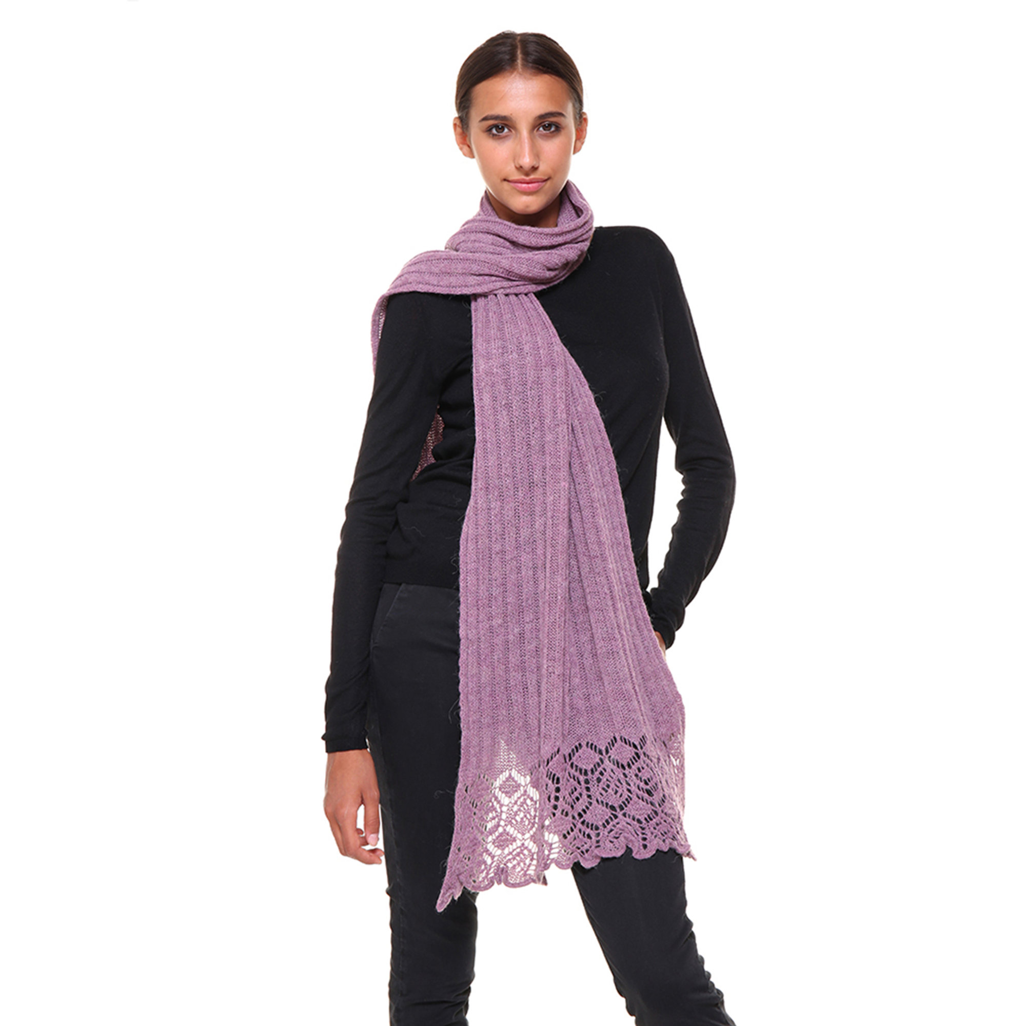 Sciarpa pizzo 185x35 lilla Mandel Accessori vista1