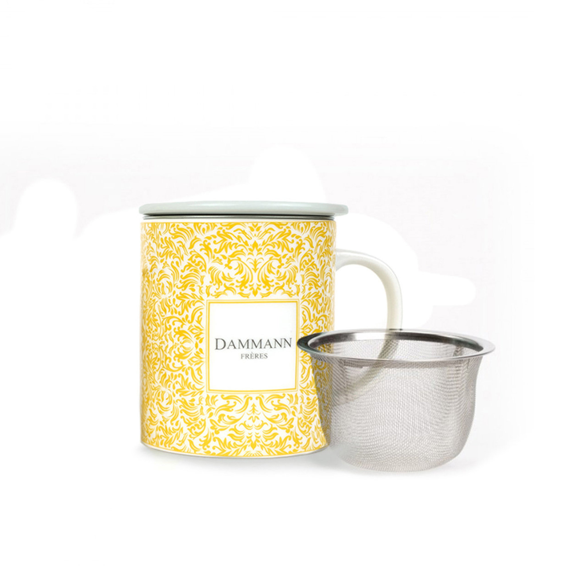 Tisanière orange Tasse en porcelaine avec filtre en acier. Dammann Frères vista0