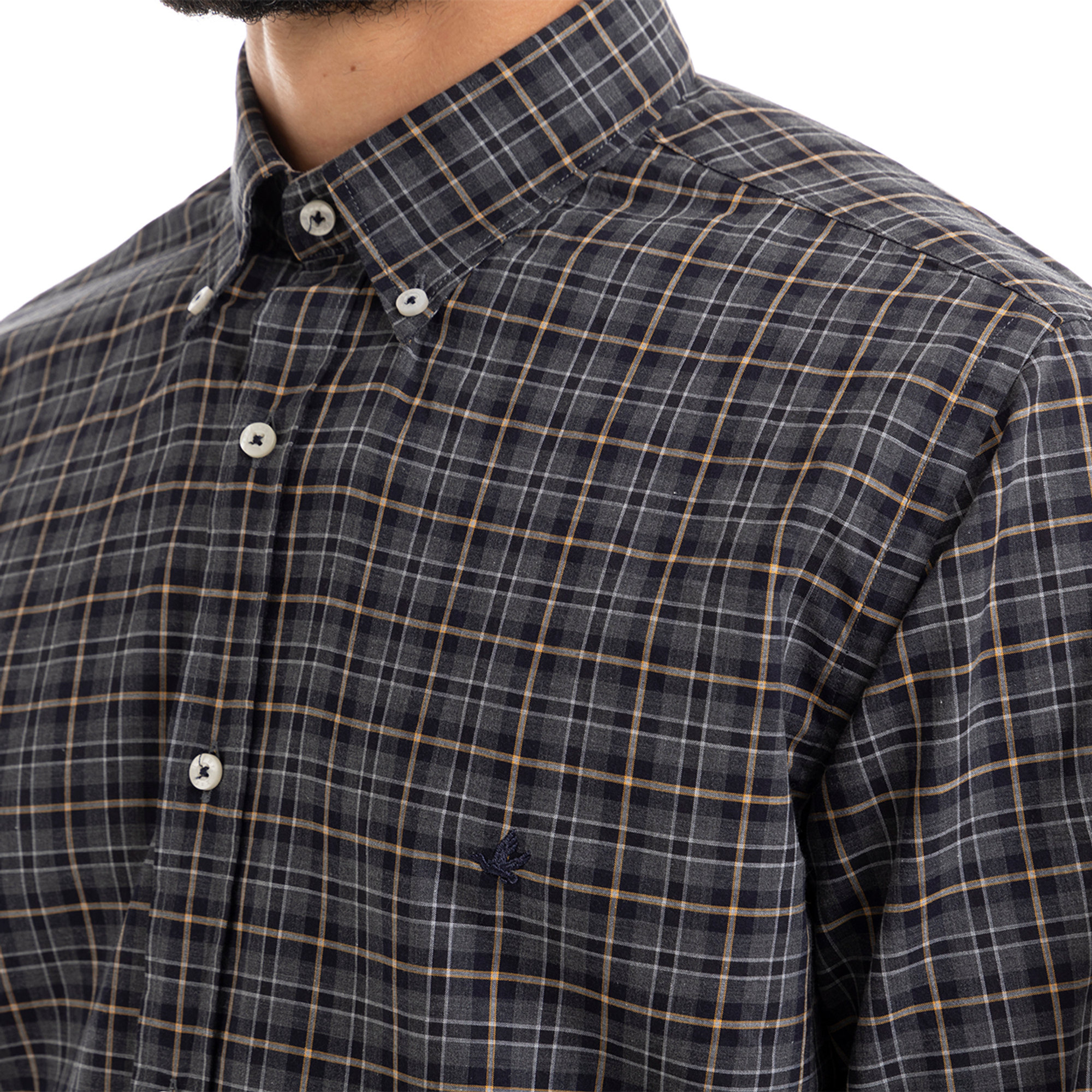 Camicia check antracite e blu Brooksfield vista3