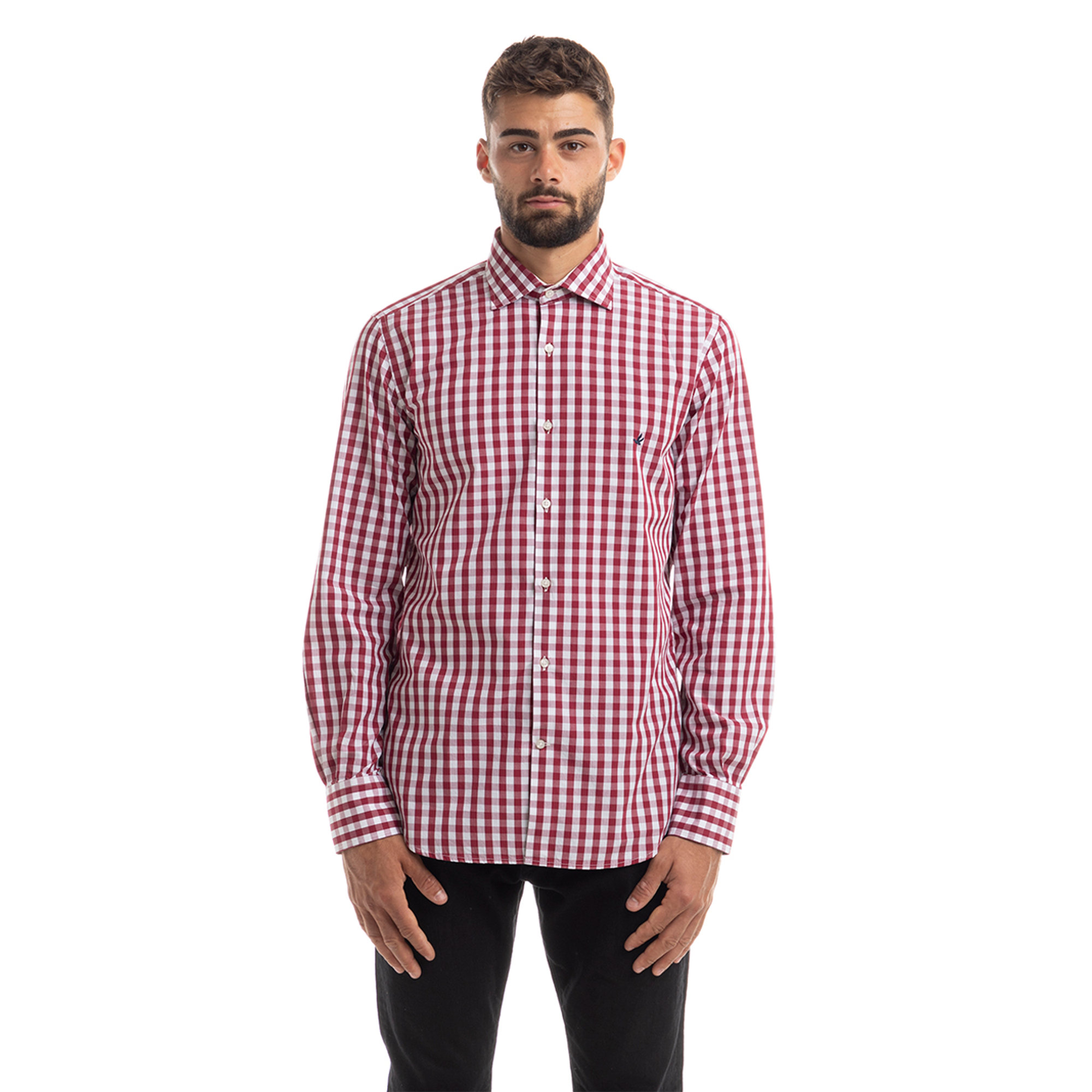 Camicia con fantasia check bianco e bordeaux Brooksfield vista0