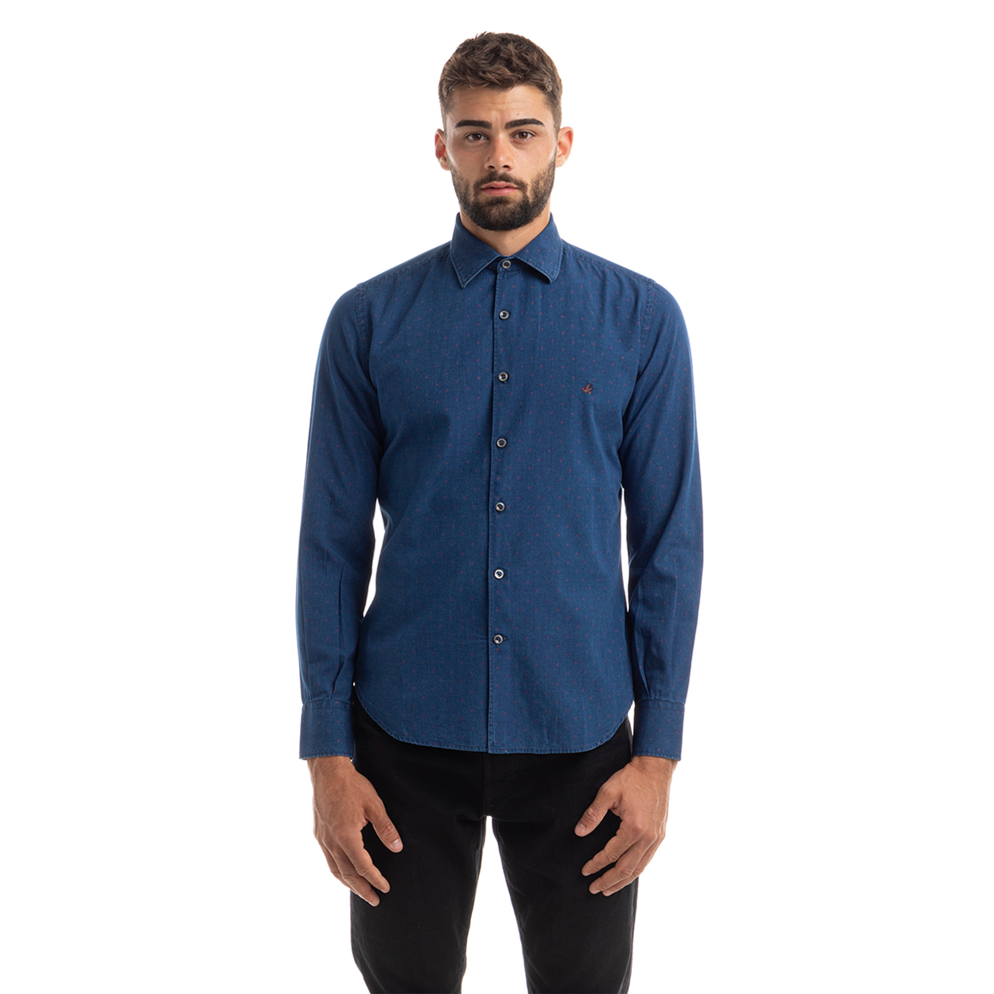Camicia a micro pois su base blu denim Brooksfield vista0