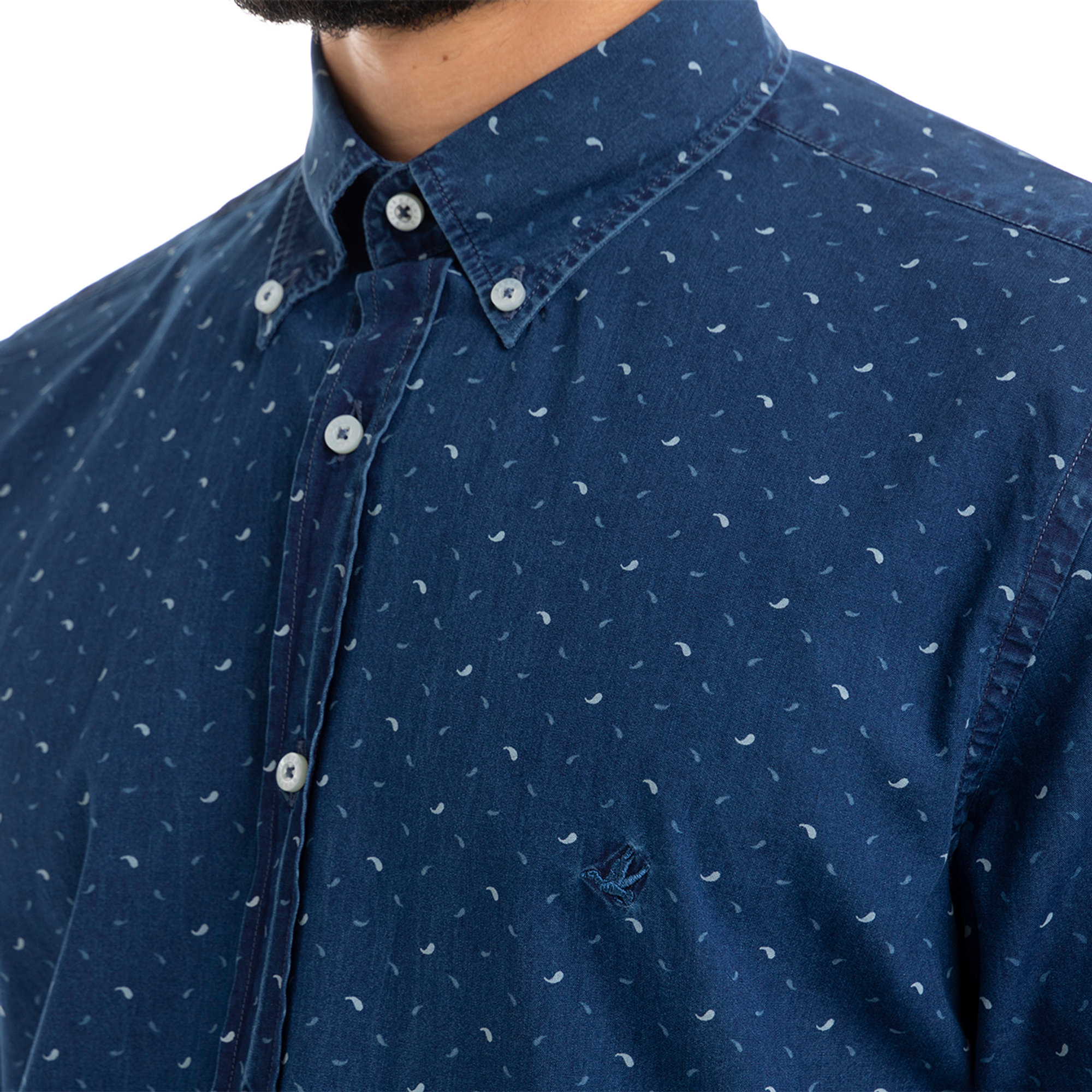 Camicia slim fit fantasia paisley su base blu Brooksfield vista3