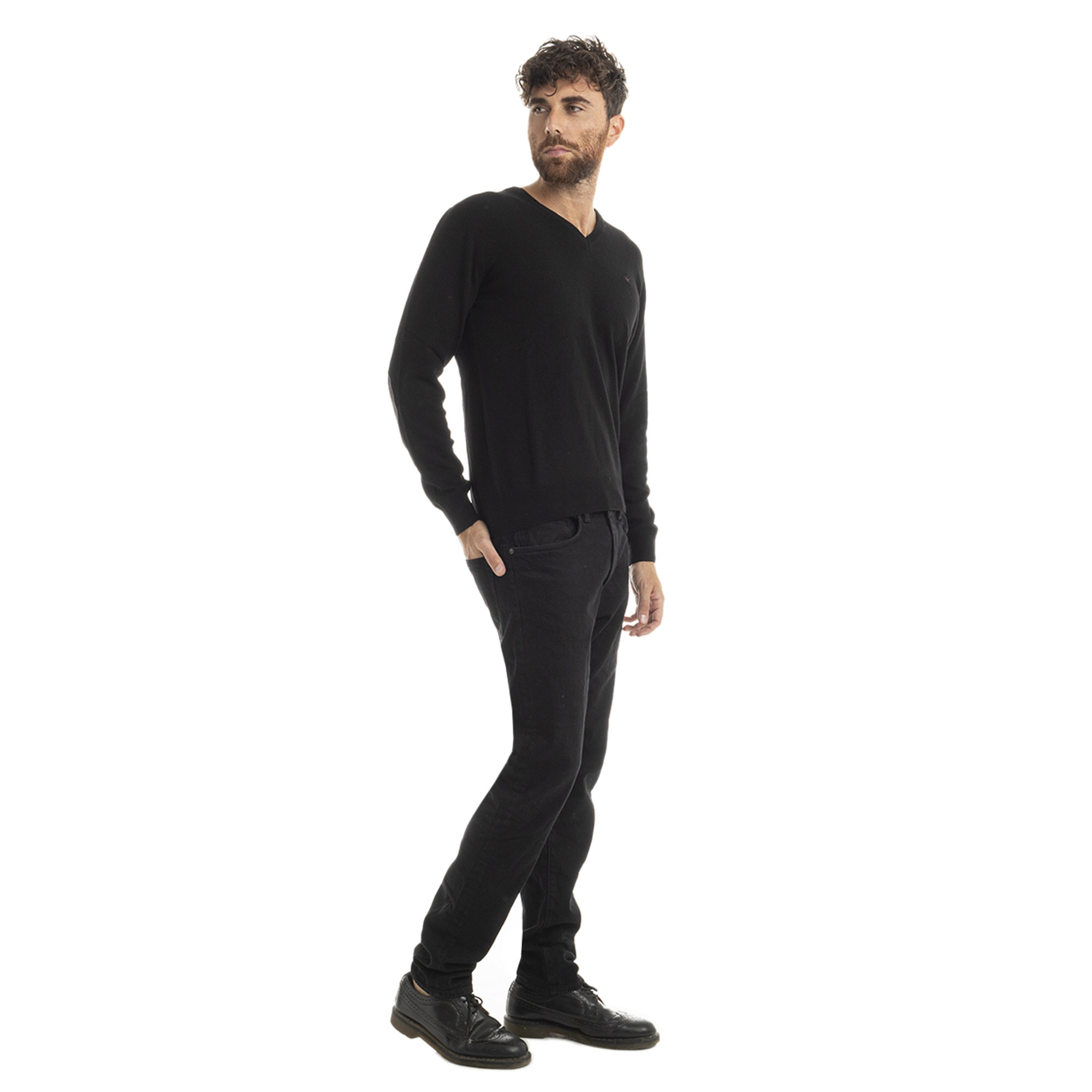Maglia a V con toppe al gomito nero Brooksfield vista1