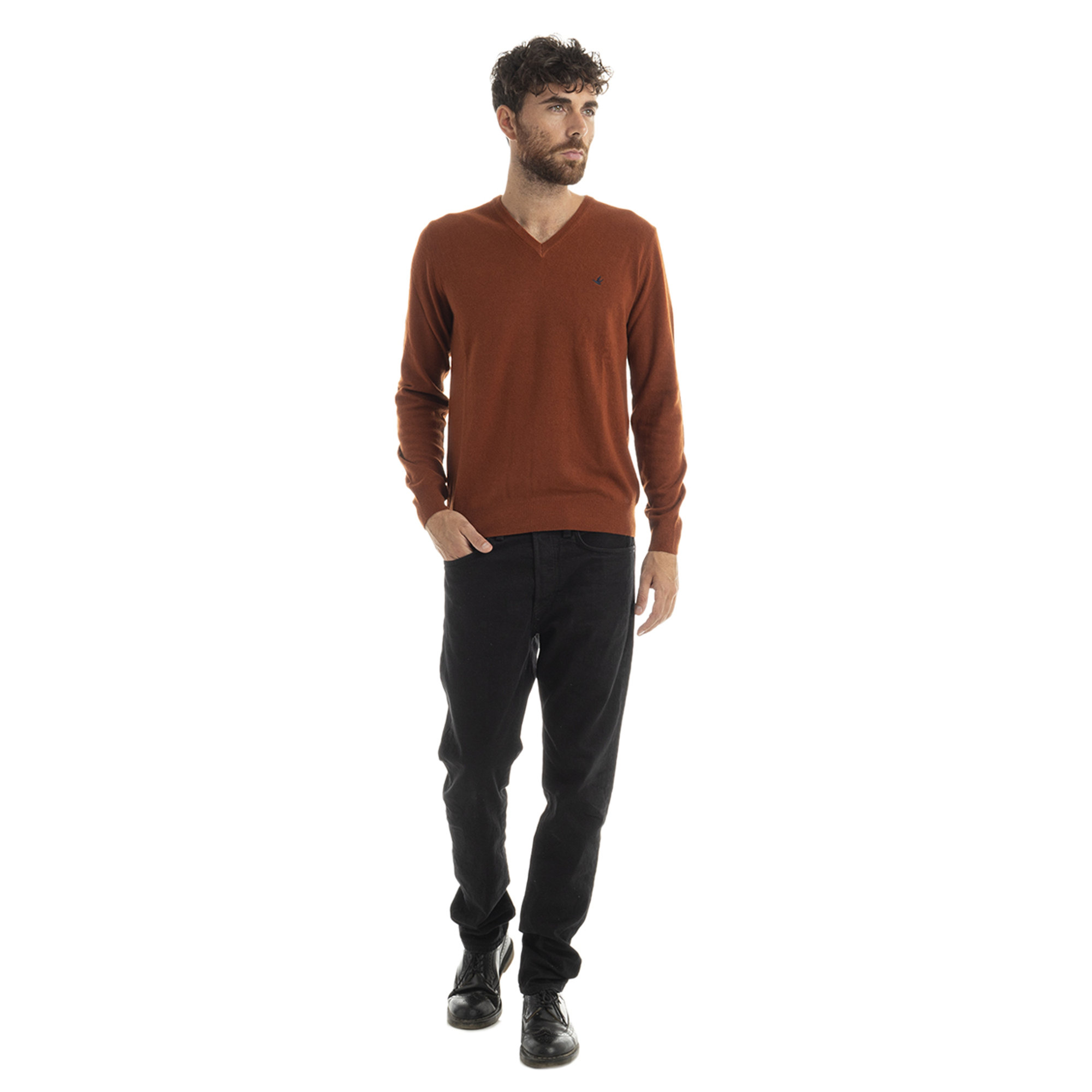 Maglia a V in lana mattone Brooksfield vista1