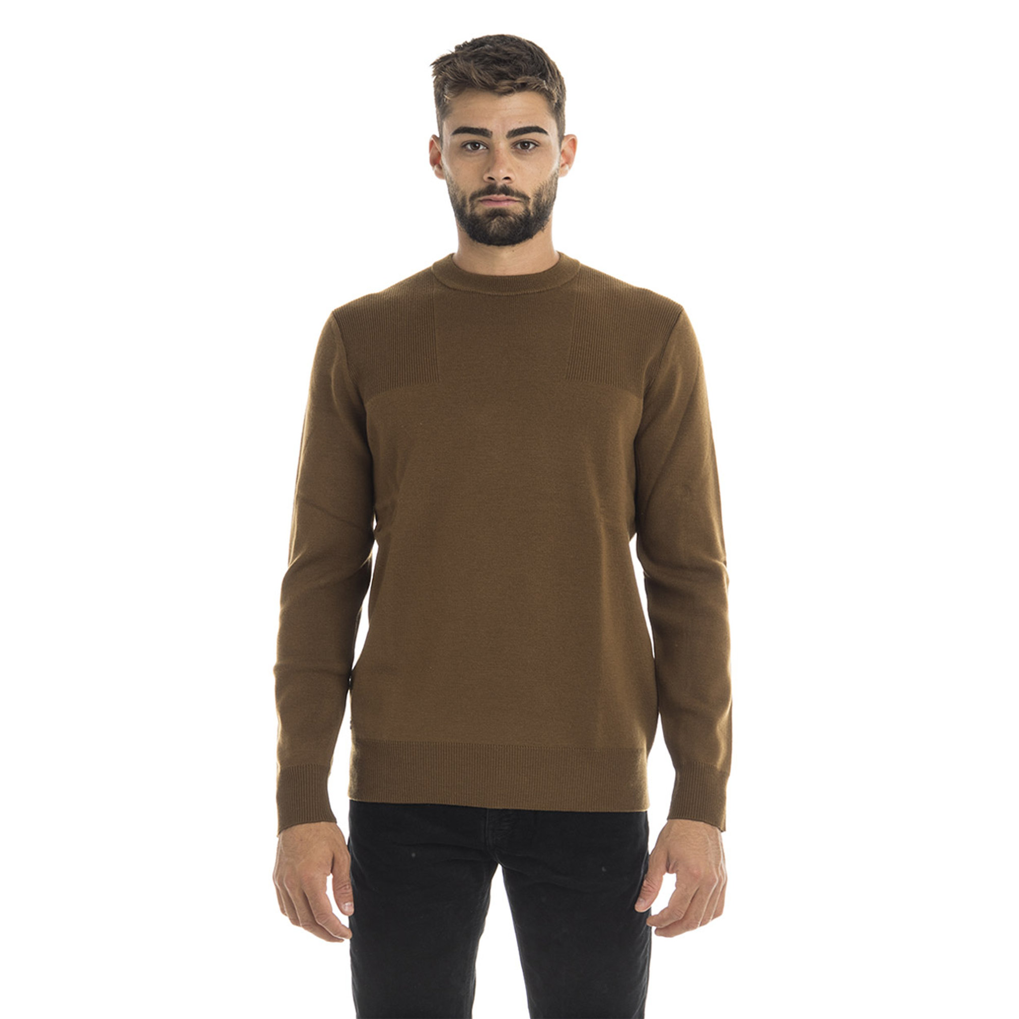 Pullover a girocollo in misto lana marrone Lacoste vista0