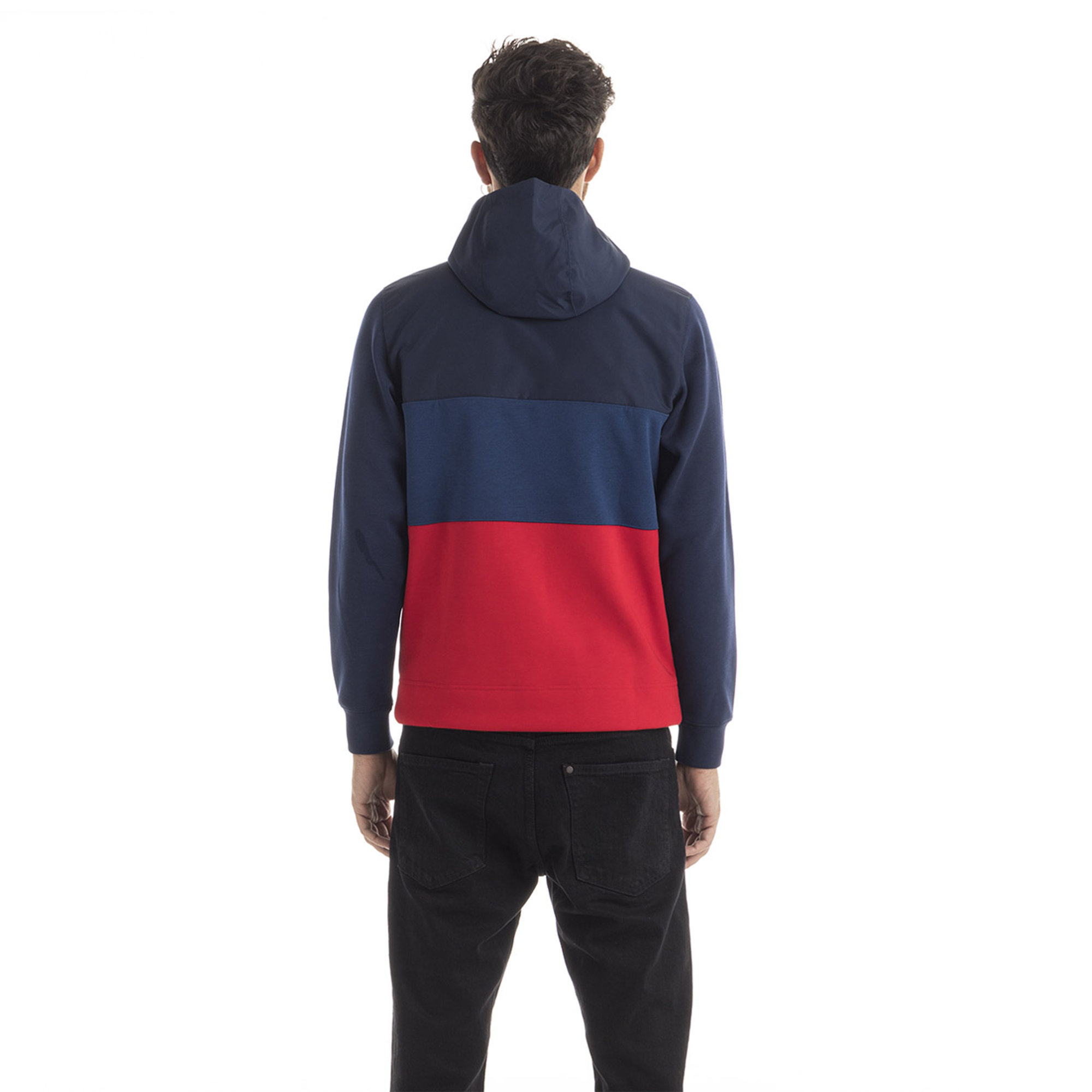 Felpa con fantasia color block blu e rosso Lacoste vista1