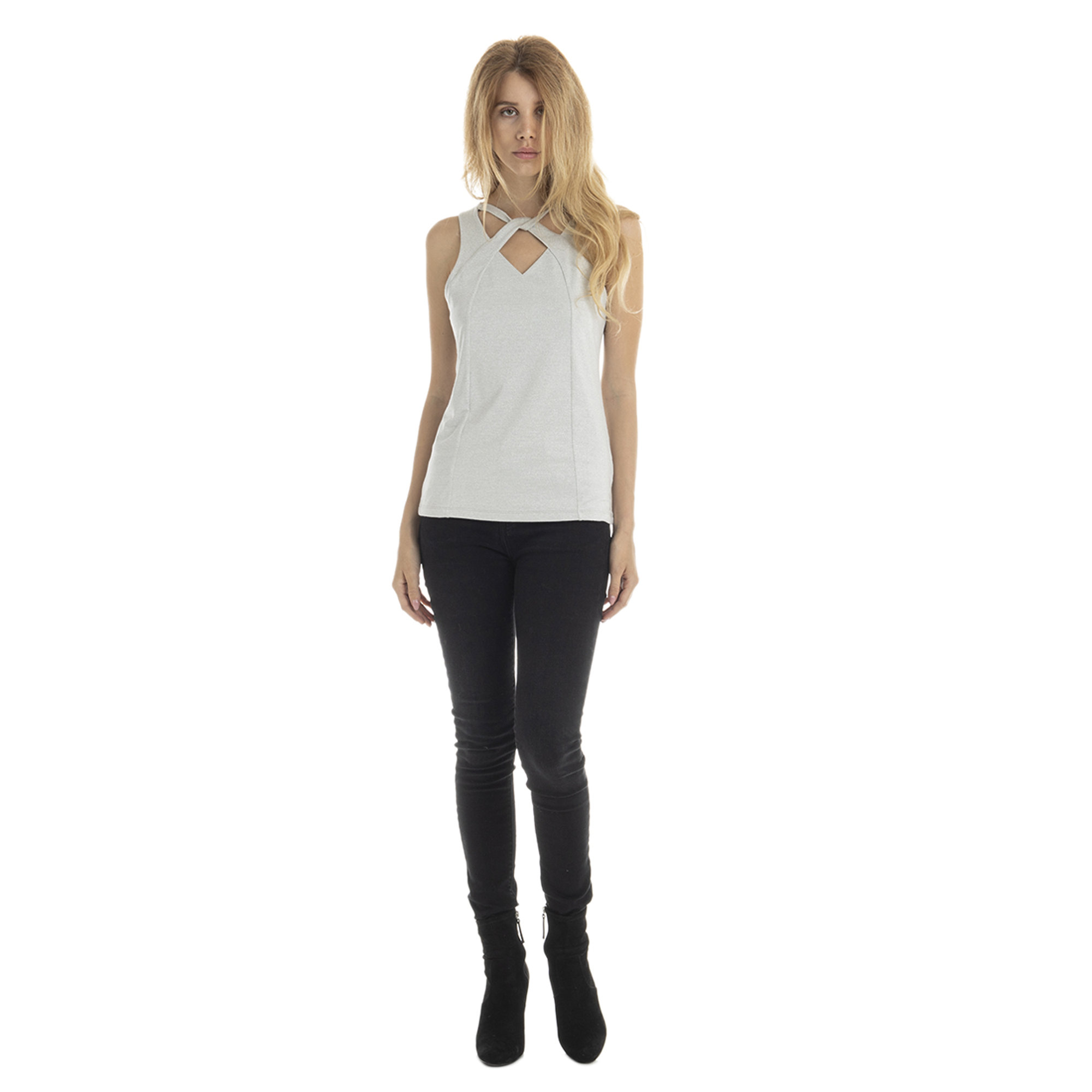 Top con incrocio frontale argento Guess  vista1