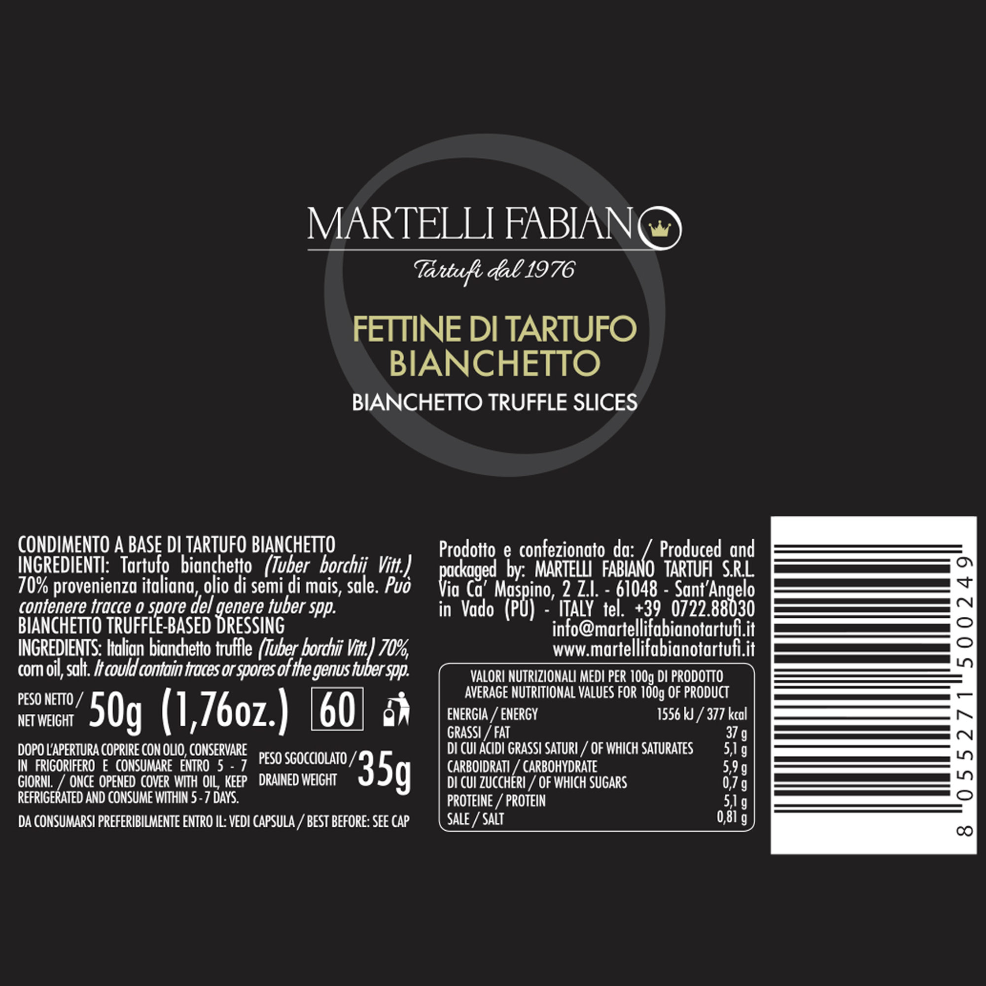 1 frasco - Rodajas de trufa Bianchetto 30 gr Martelli Fabiano Trufas vista1
