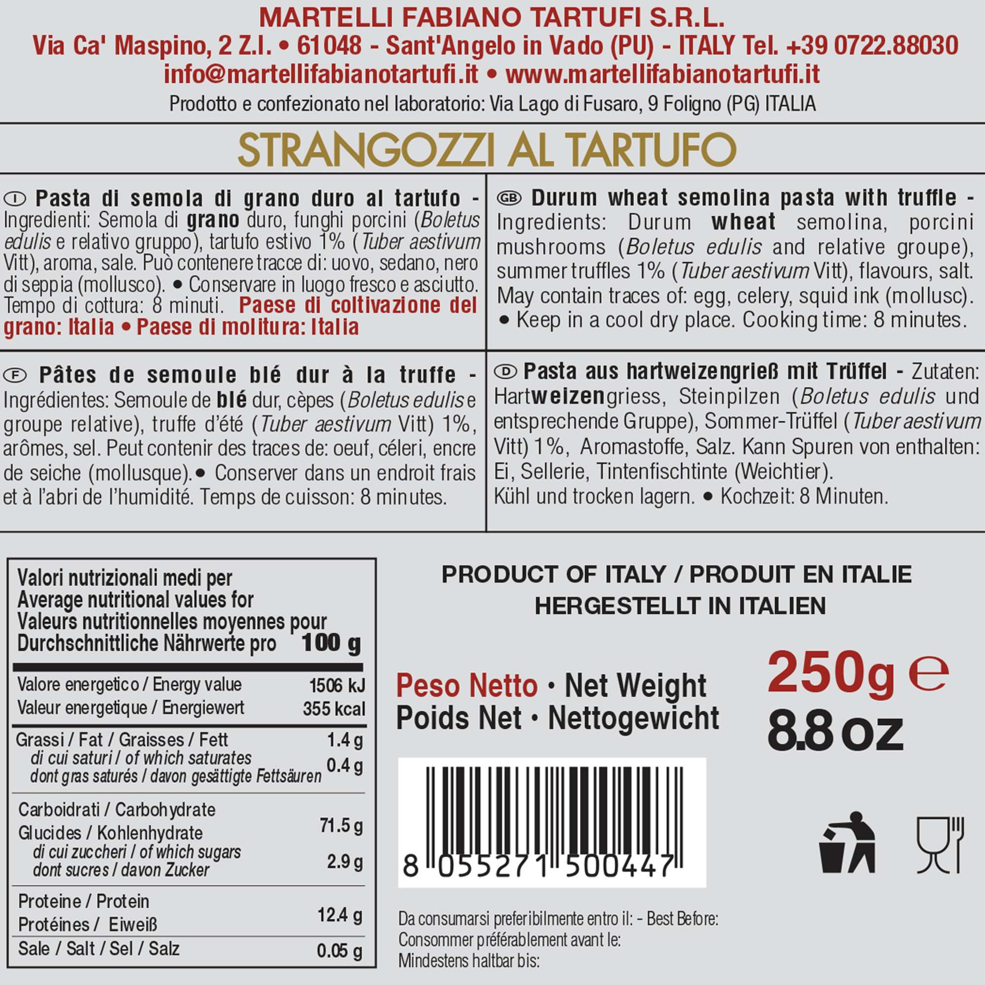 Pasta met Truffel 250 gr: 2 Tagliatelle - 2 Strangozzi Martelli Fabiano Tartufi vista2