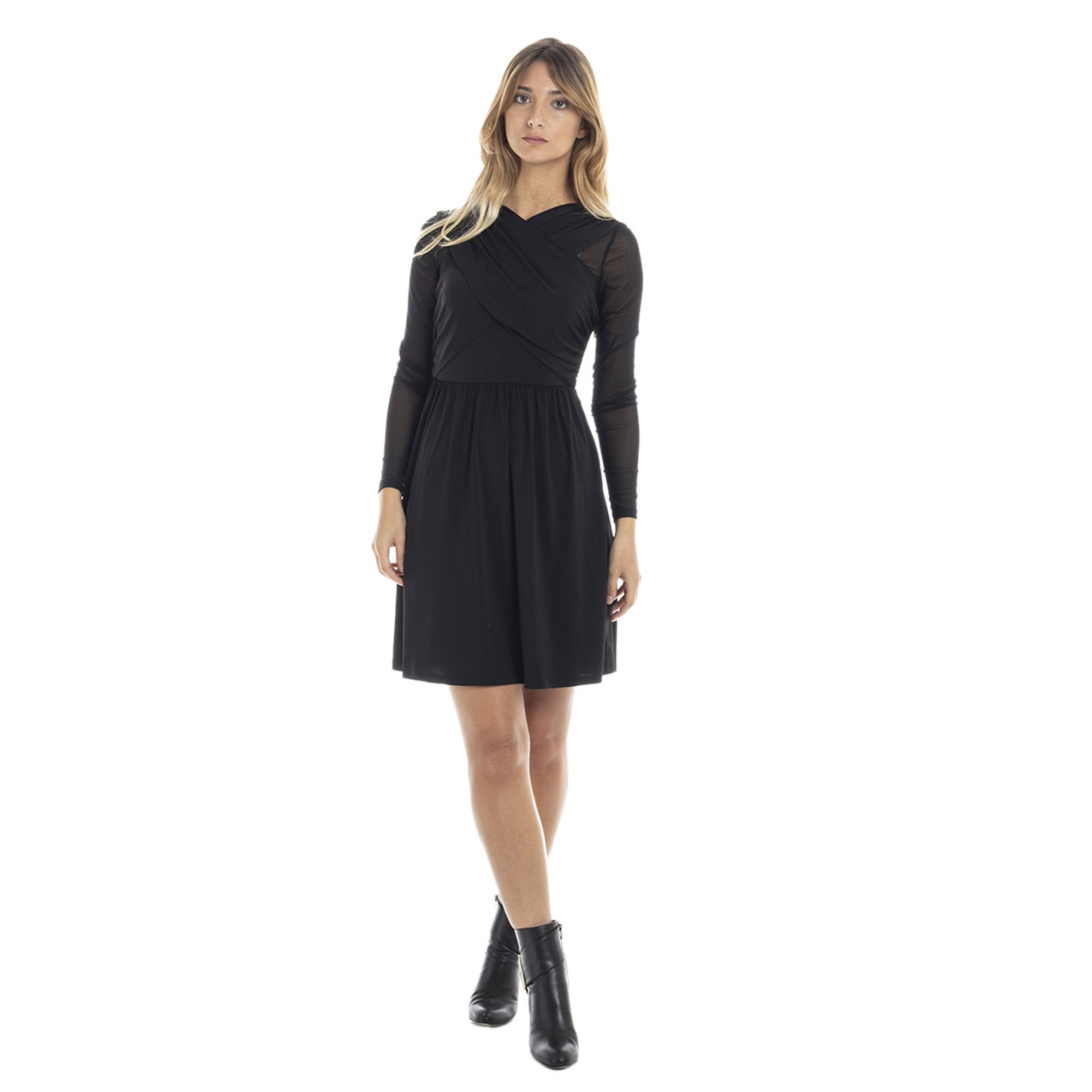 Abito con incrocio frontale e maniche a rete nero Guess  vista1