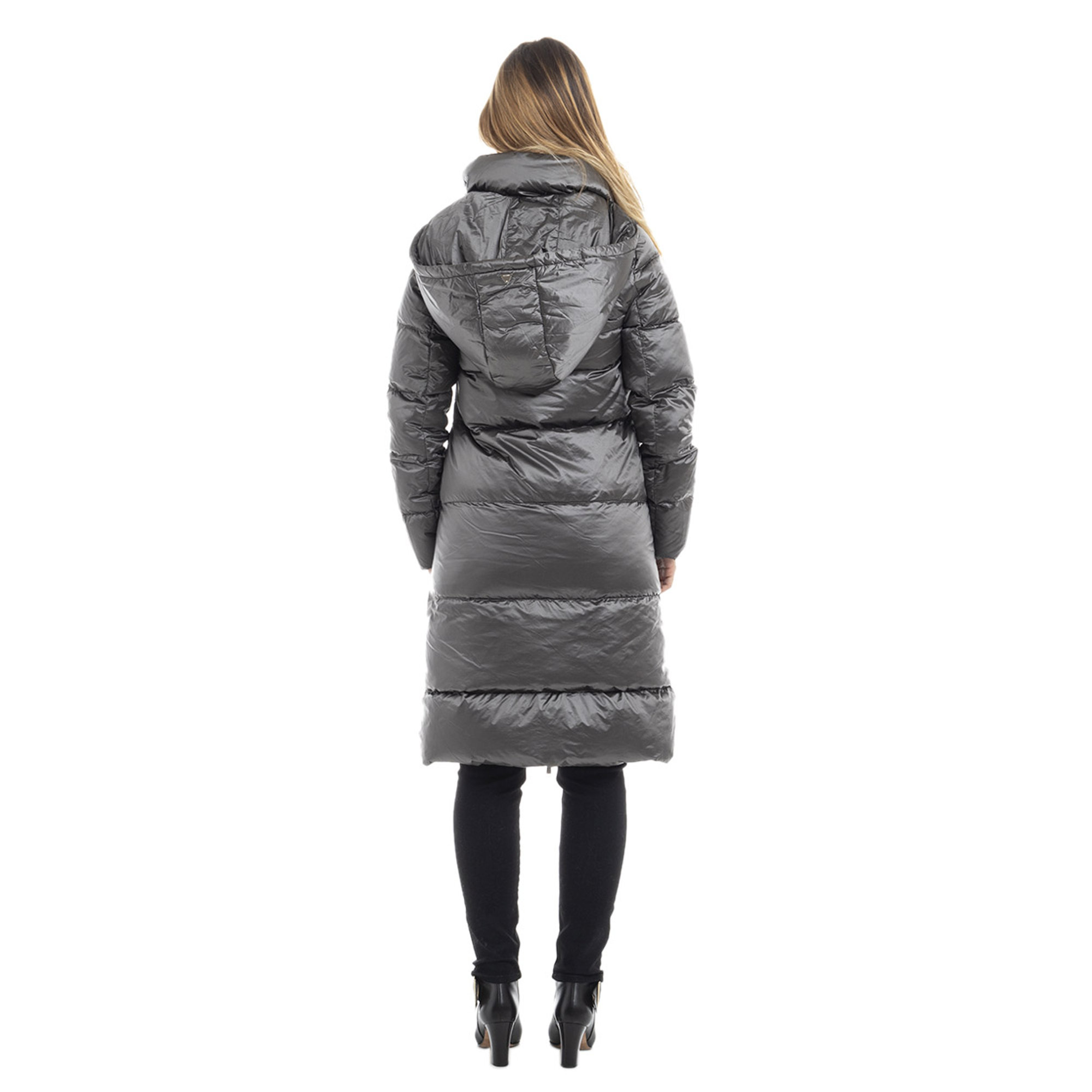 Piumino lungo in vera piuma grigio scuro Guess  vista2