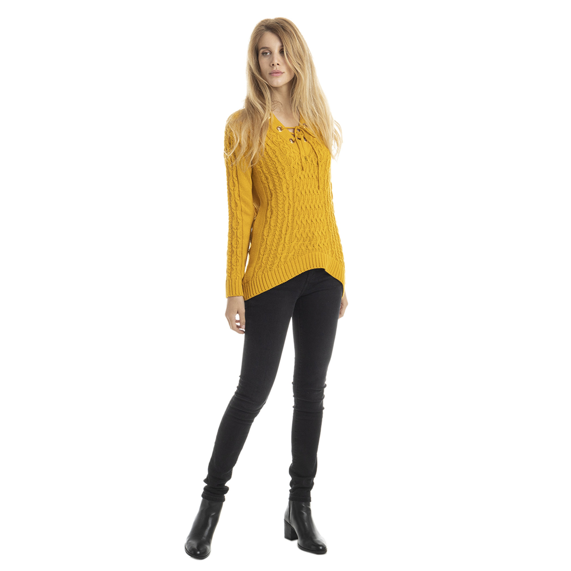 Maglia a V con anelli dorati giallo senape Guess  vista2