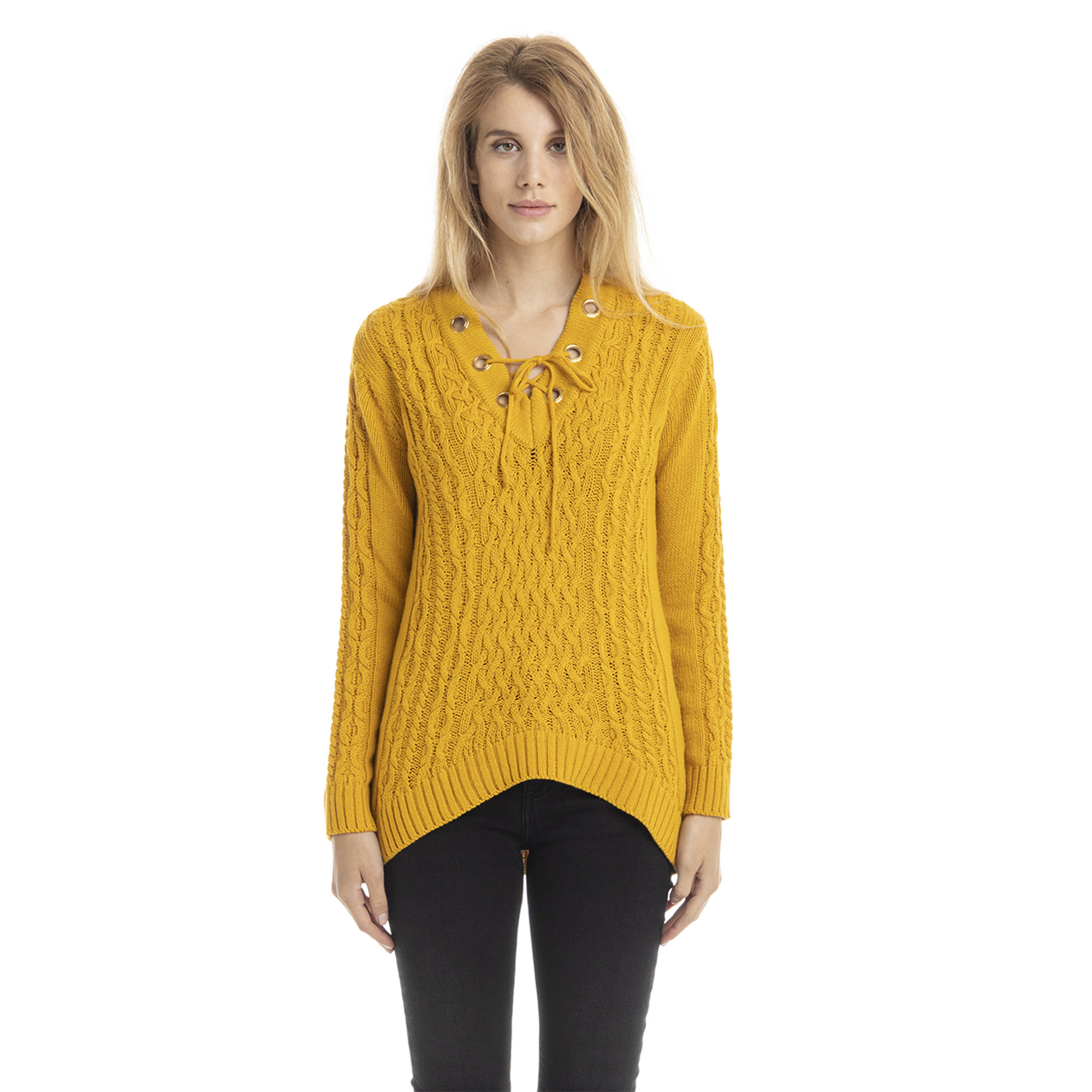 Maglia a V con anelli dorati giallo senape Guess  vista0