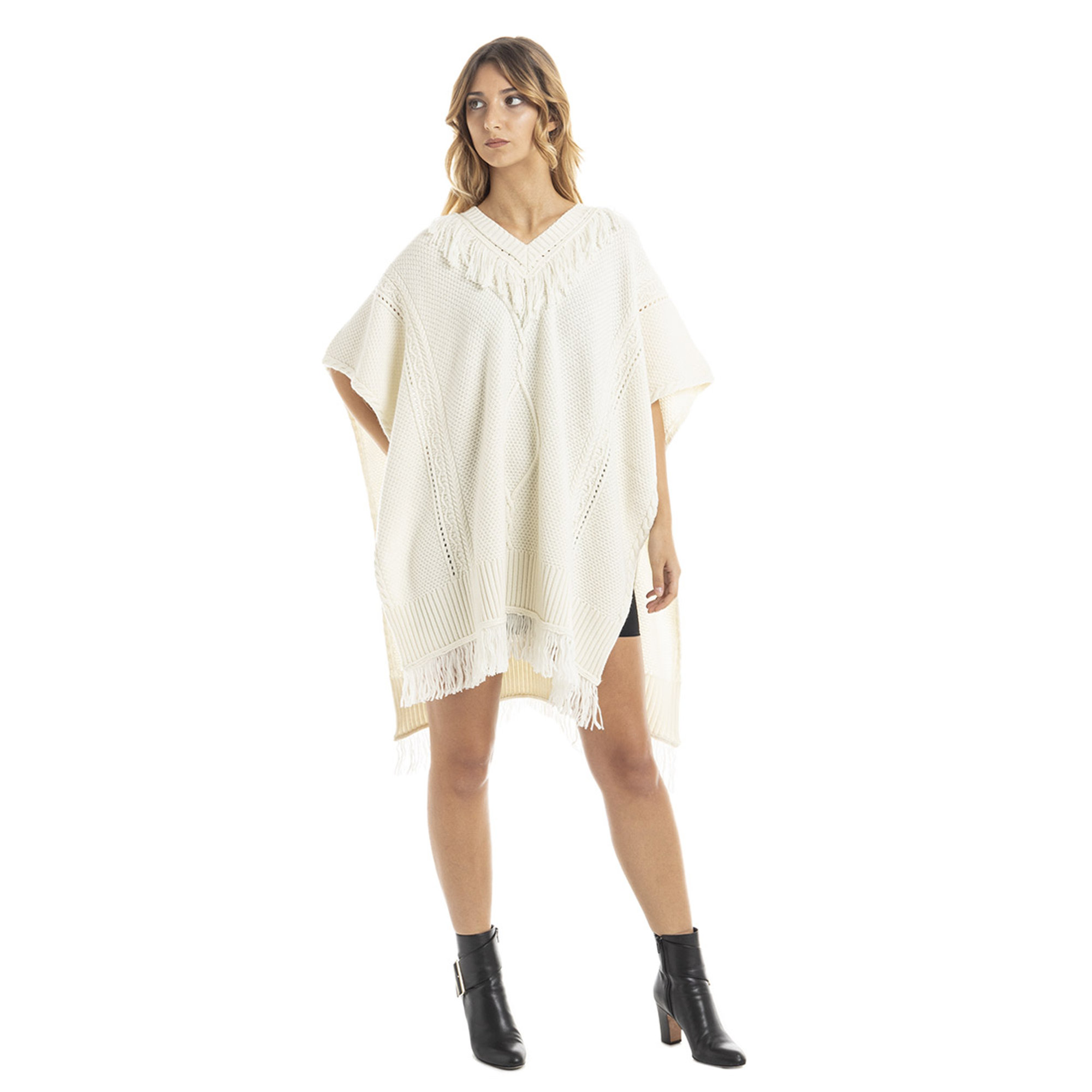 Poncho con frange panna Twinset vista1