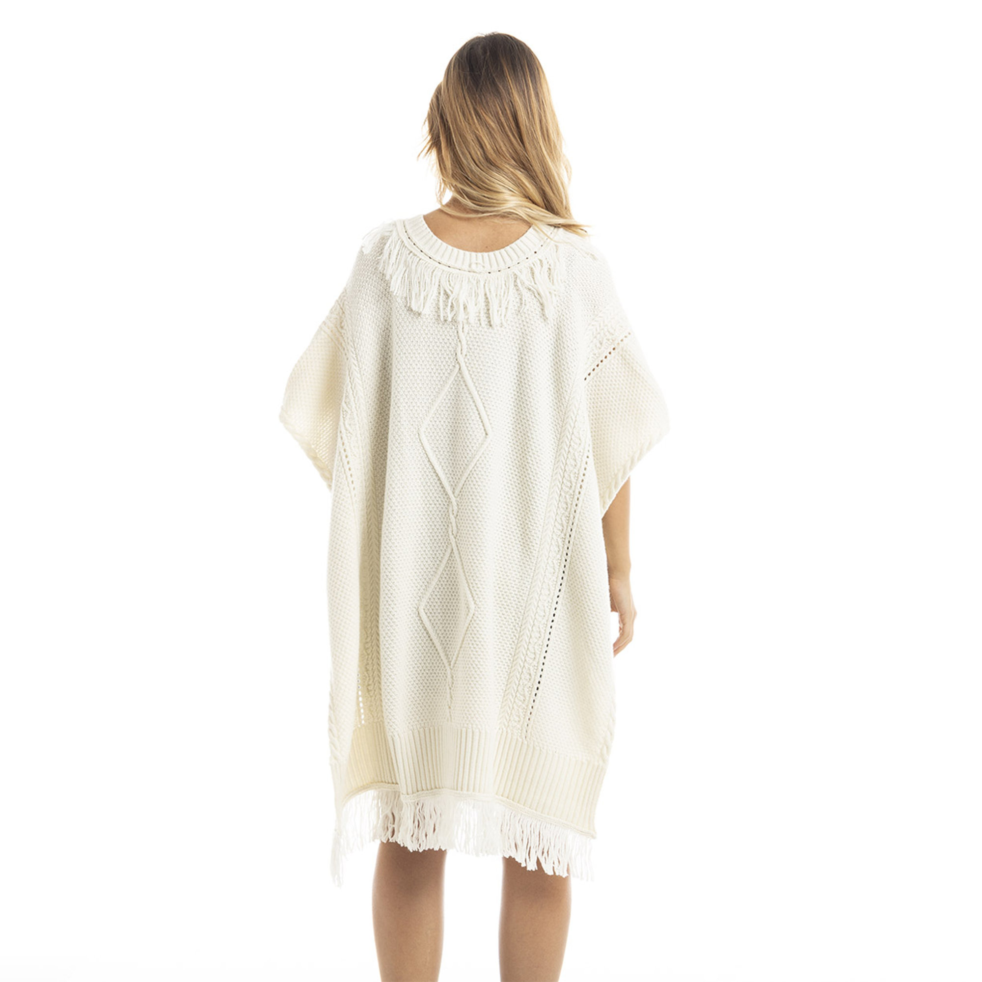 Poncho con frange panna Twinset vista2