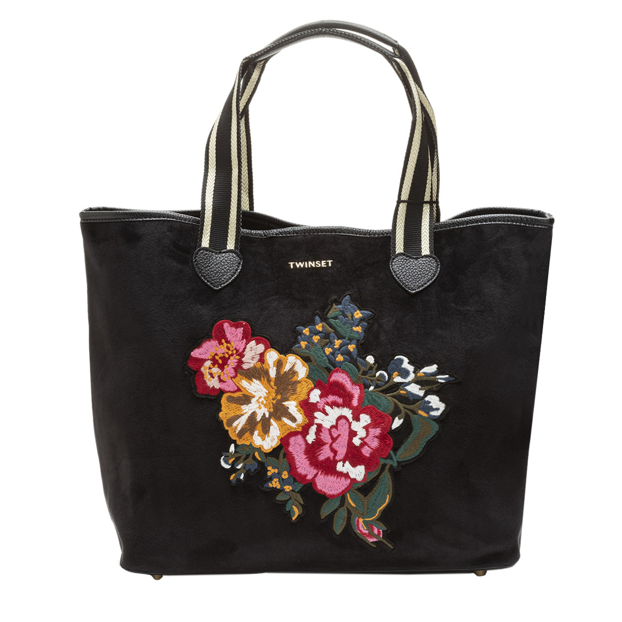 Shopping in velluto con ricamo frontale nera Twinset vista0