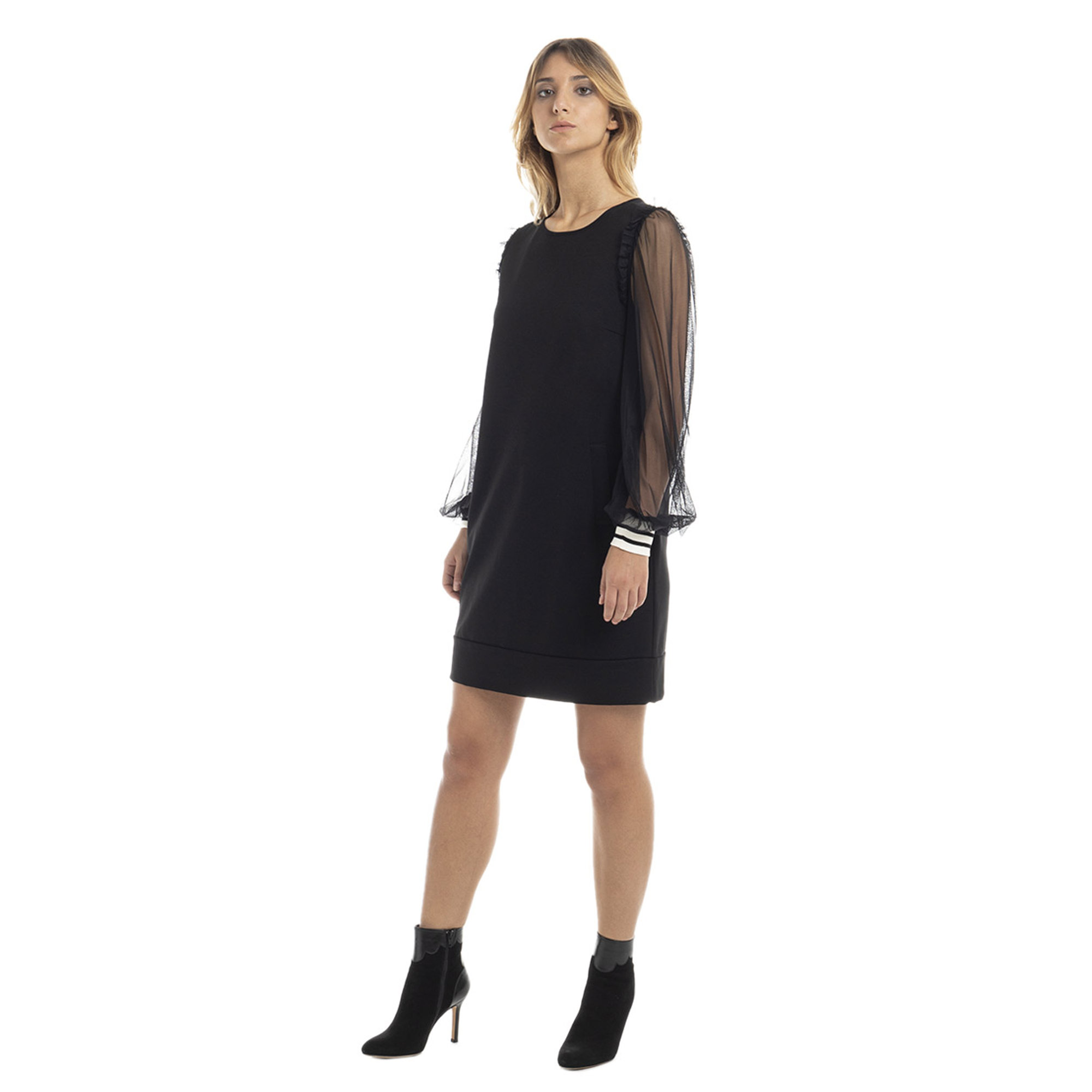 Abito corto con dettagli in tulle nero Twinset vista1