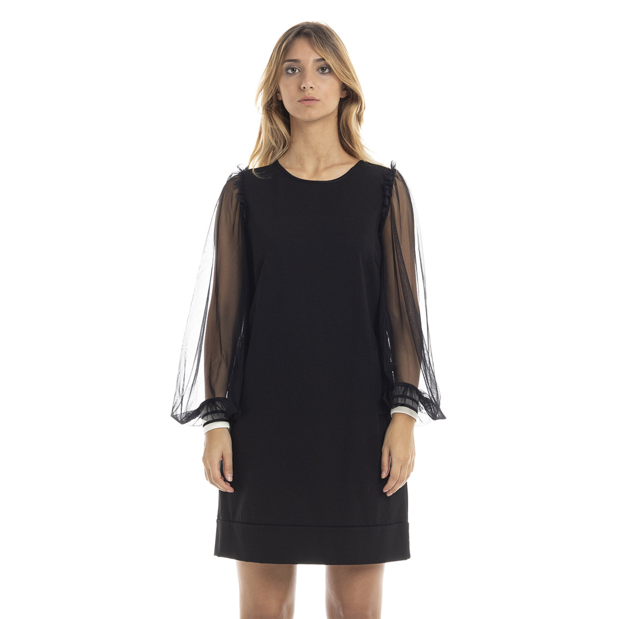 Abito corto con dettagli in tulle nero Twinset vista0
