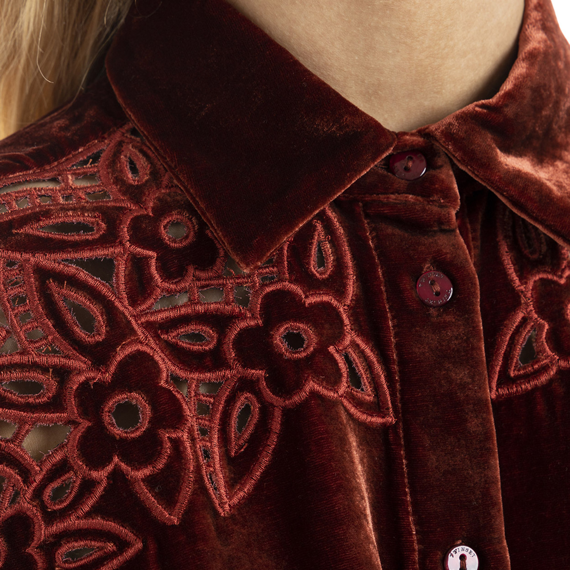 Camicia in velluto ruggine Twinset vista3