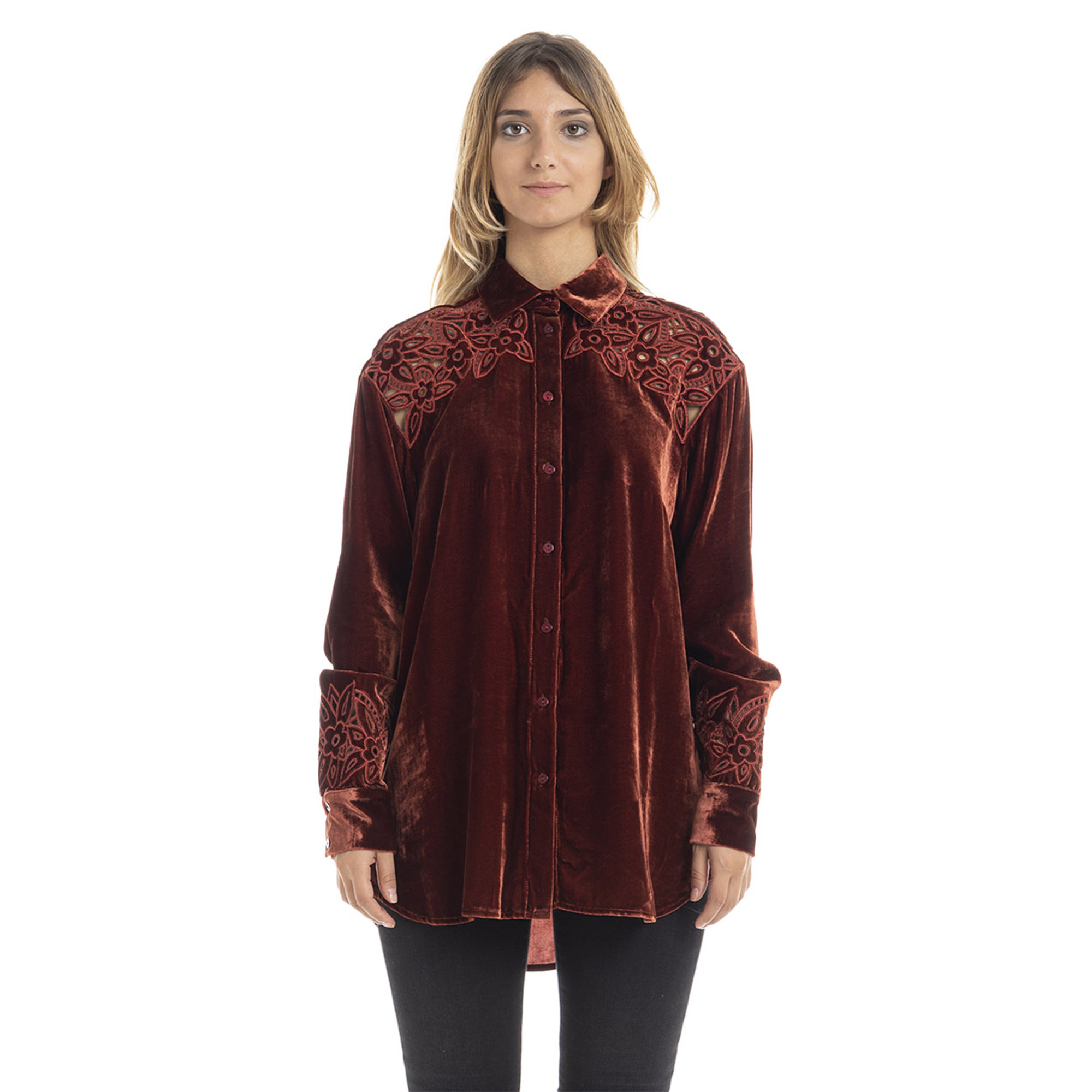 Camicia in velluto ruggine Twinset vista0