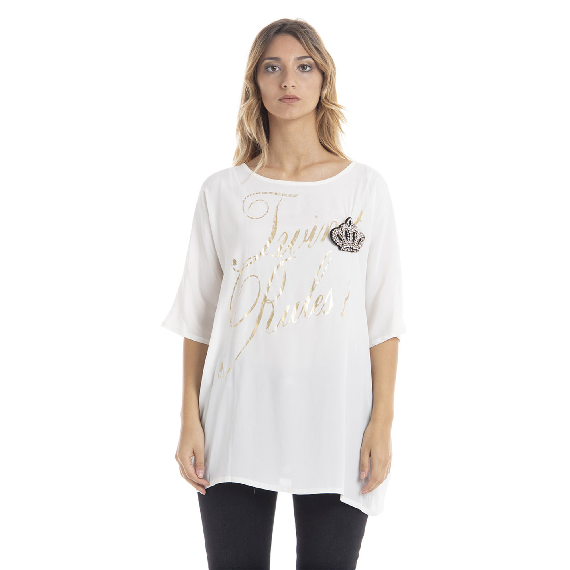 Maxi t-shirt con stampa frontale oro Twinset vista0
