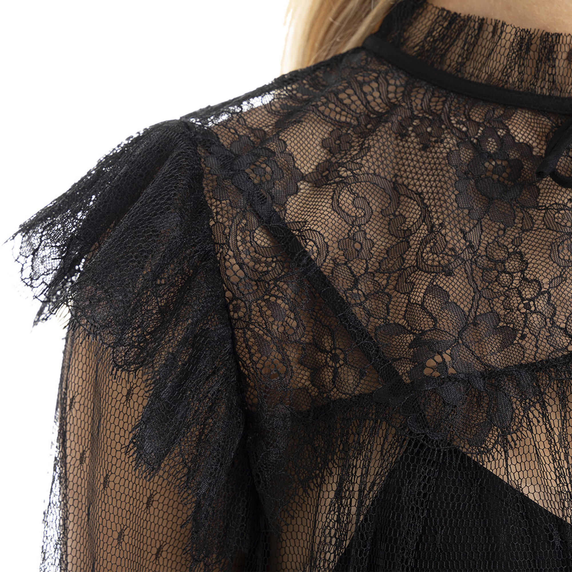 Blusa in tulle e pizzo nera Twinset vista3