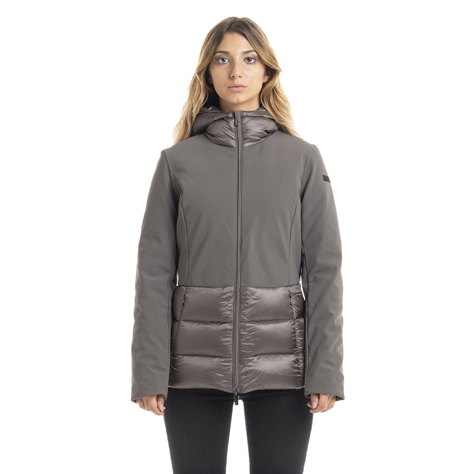 Giubbotto con cappuccio fisso in doppio materiale grigio RRD  vista0