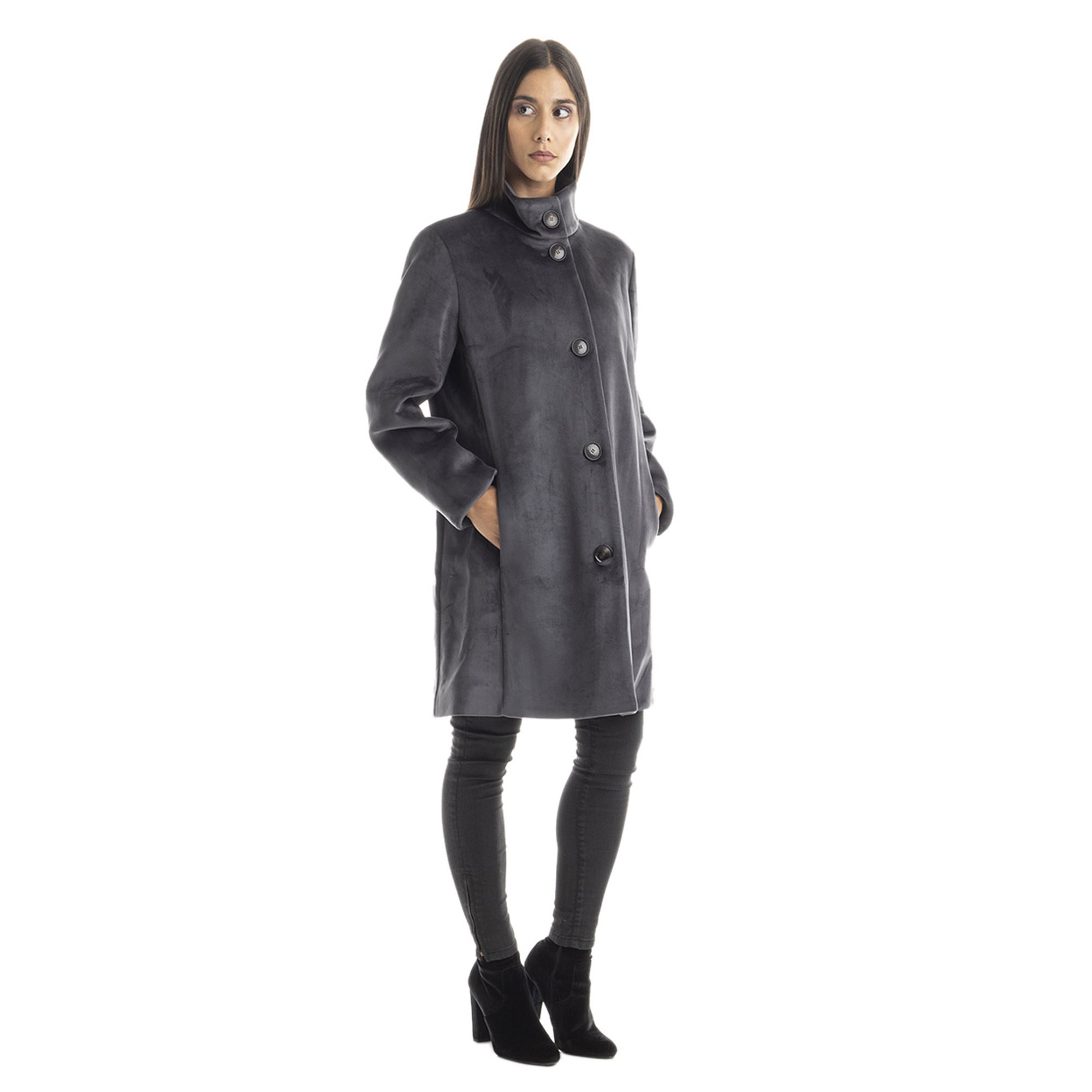 Cappotto in jersey di velluto grigio antracite RRD  vista1