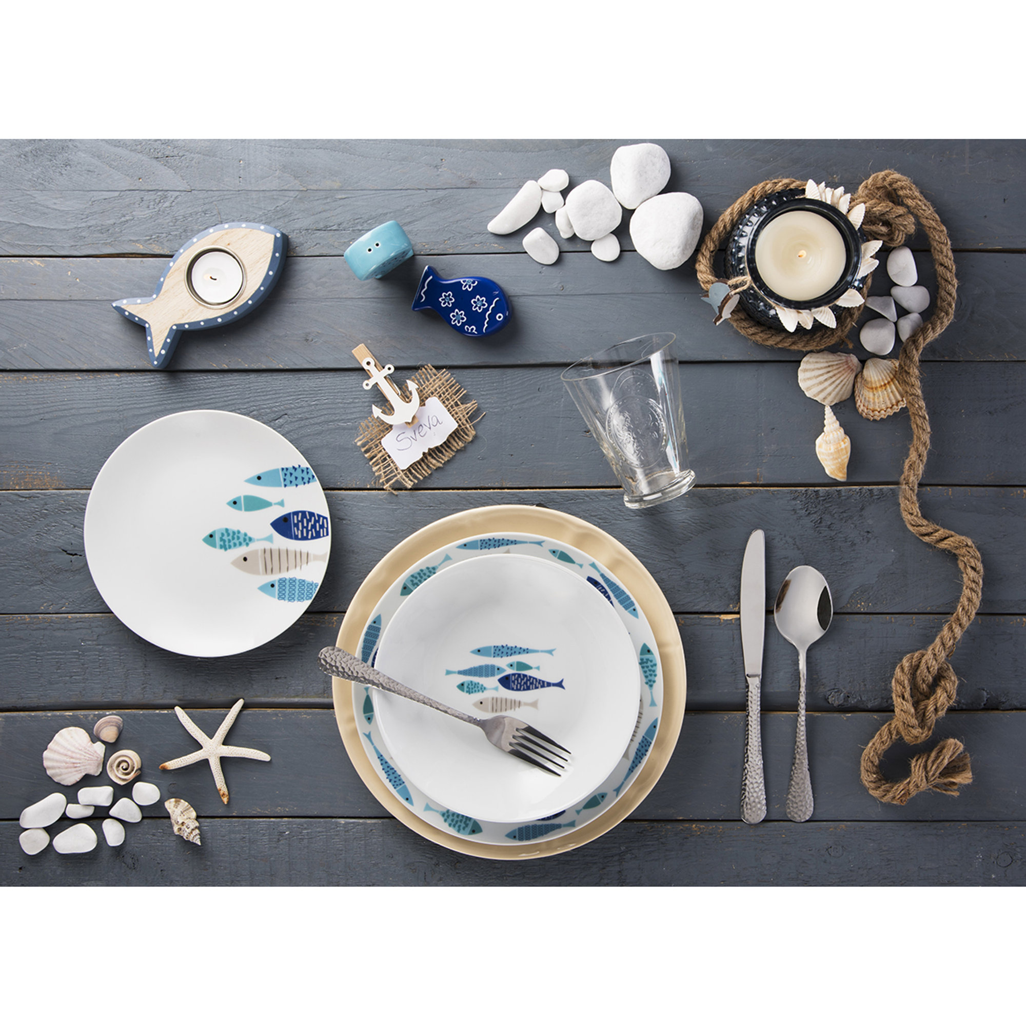 Servizio piatti 18 pz North Sea, bianco/azzurro Tavola delle feste vista2