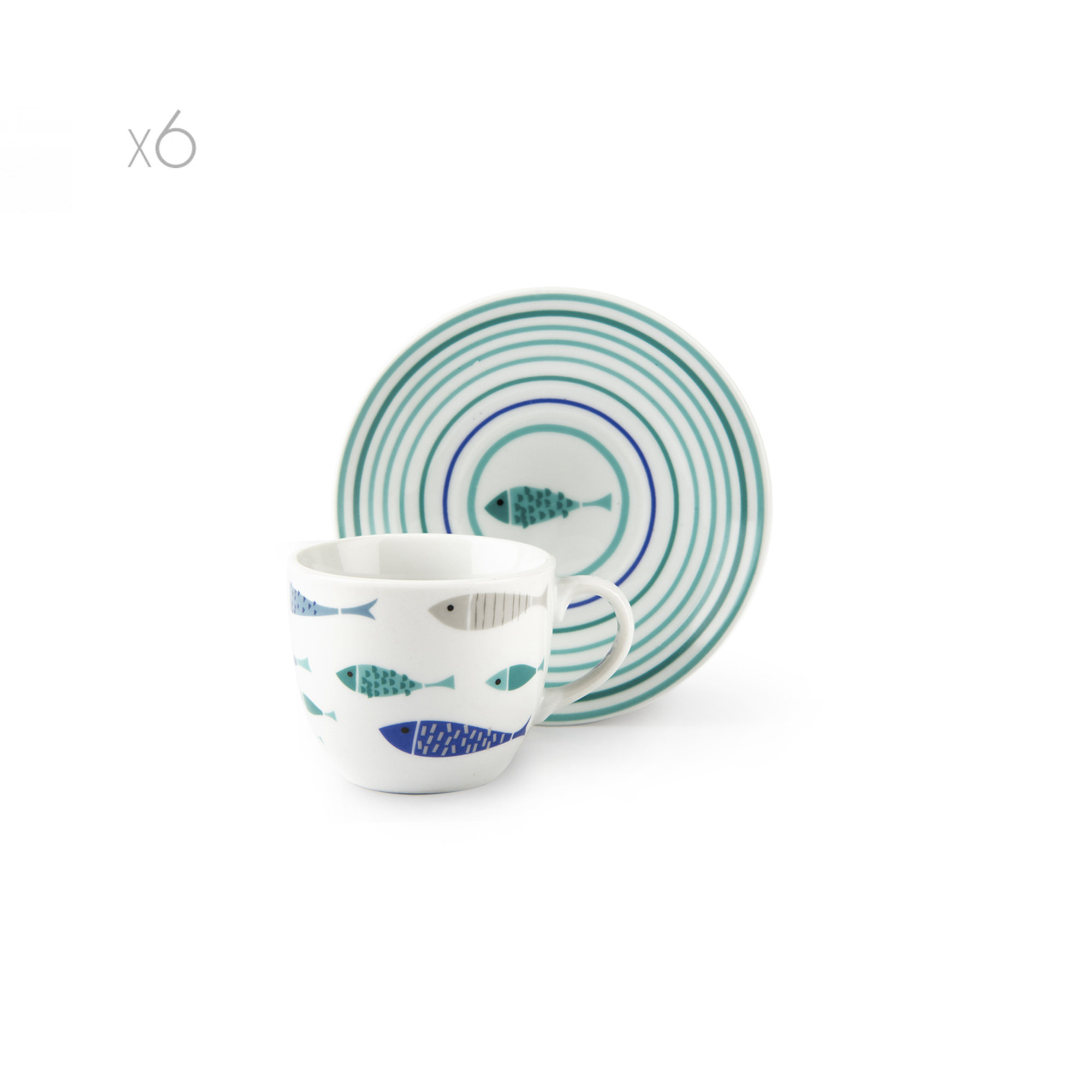 Set 6 tazze caffè con piattino North Sea, multicolore Tavola delle feste vista0