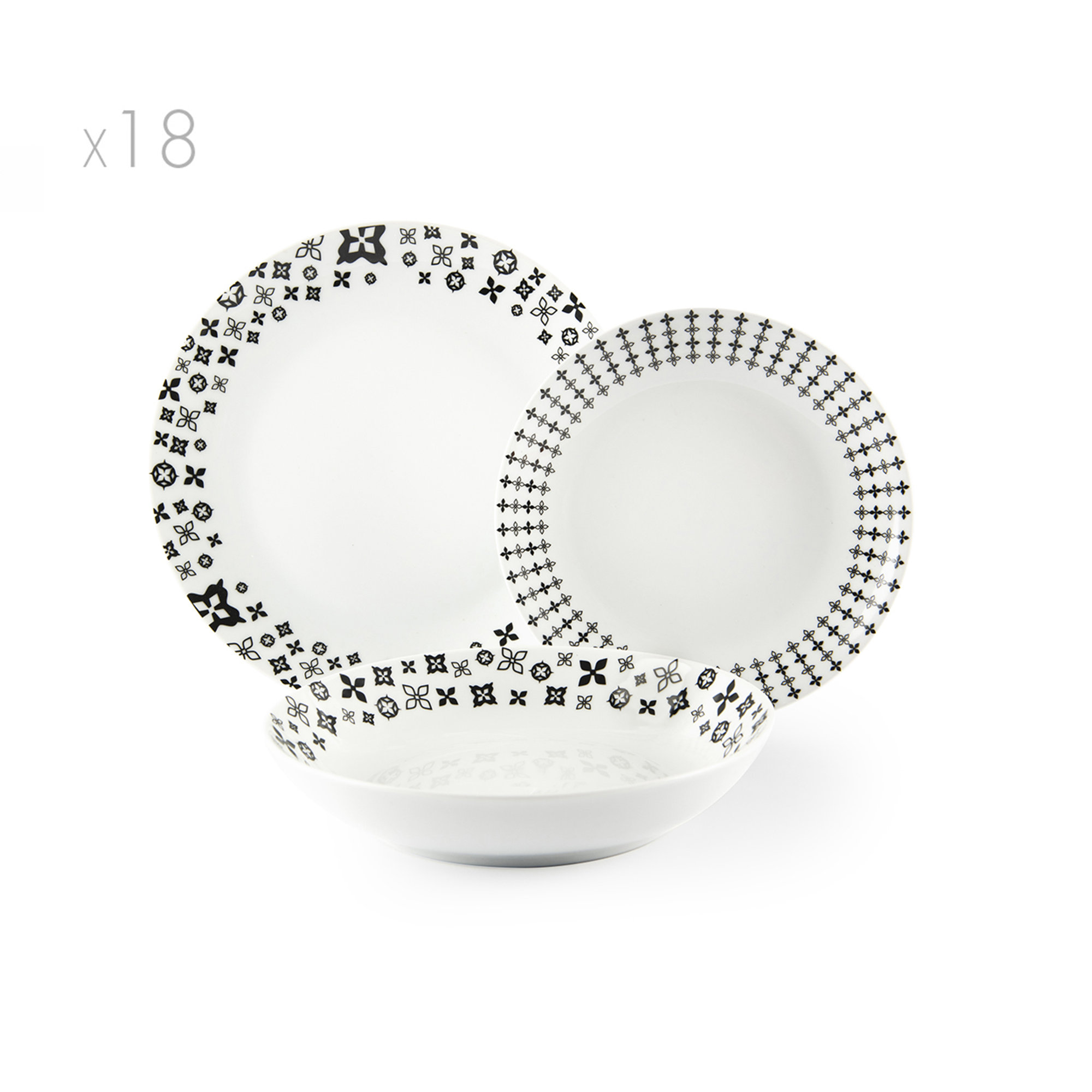 Servizio piatti 18 pz. Black Lily, bianco/nero Tavola delle feste vista0