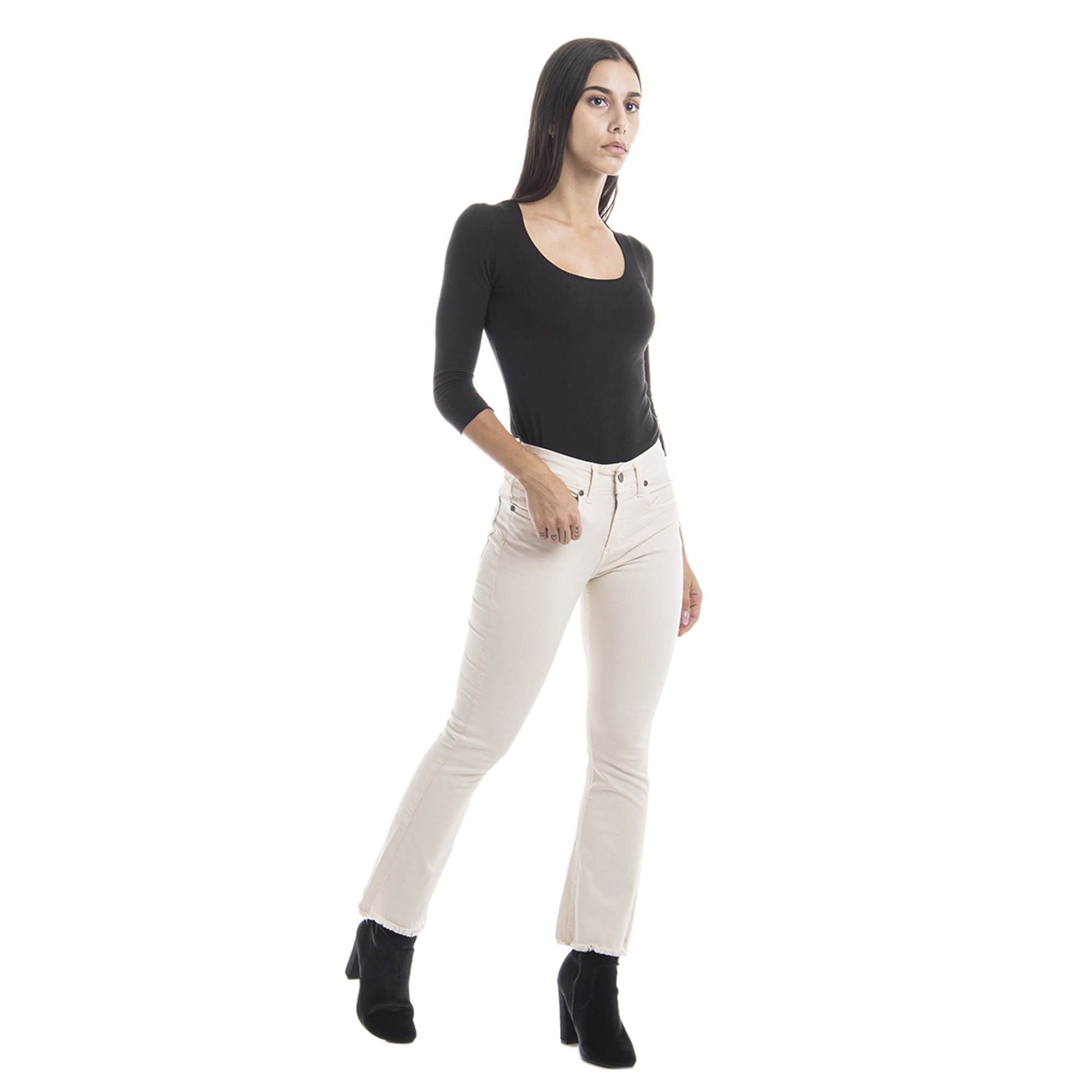 Pantaloni a cinque tasche panna Sandro Ferrone vista1