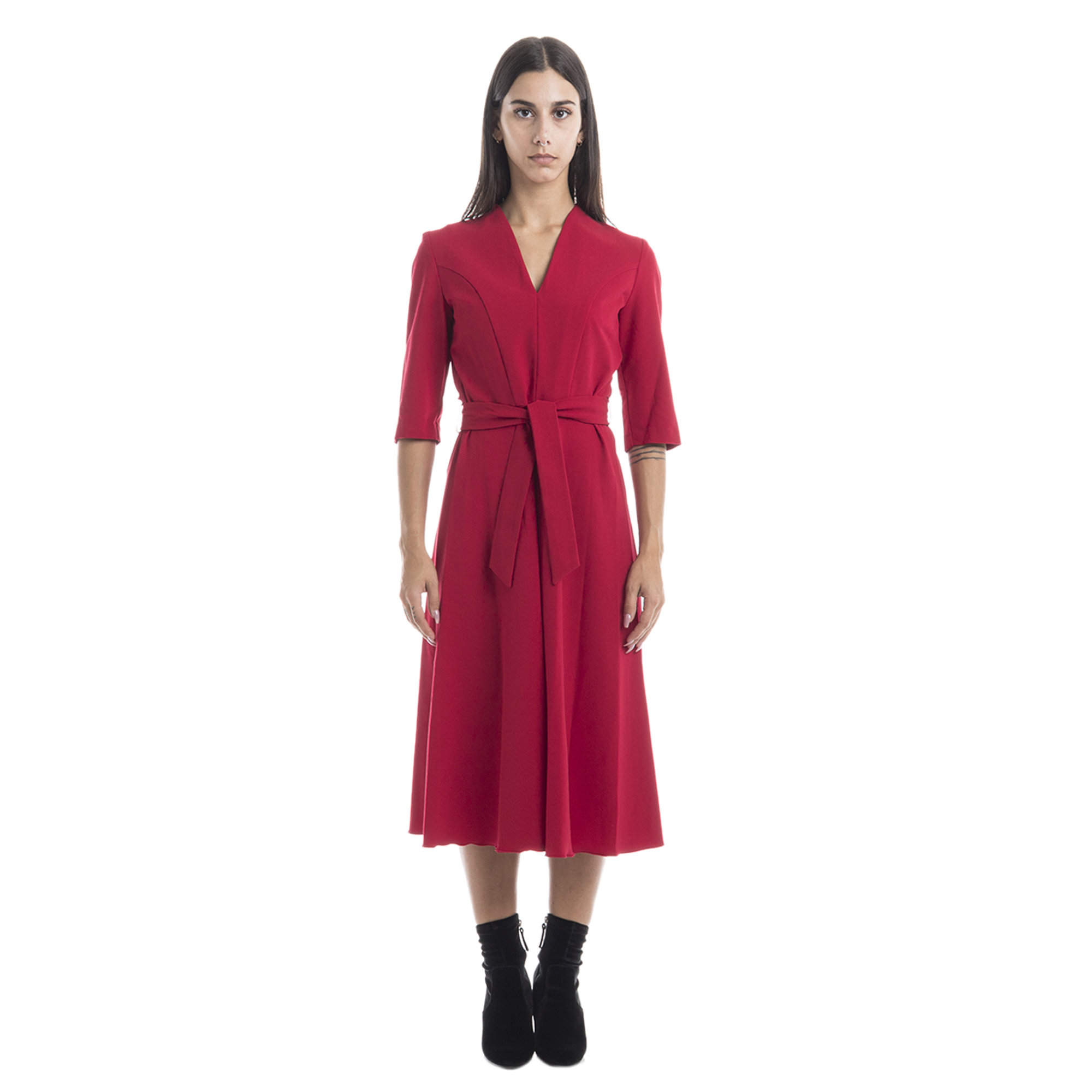 Abito midi rosso ciliegia Sandro Ferrone vista1