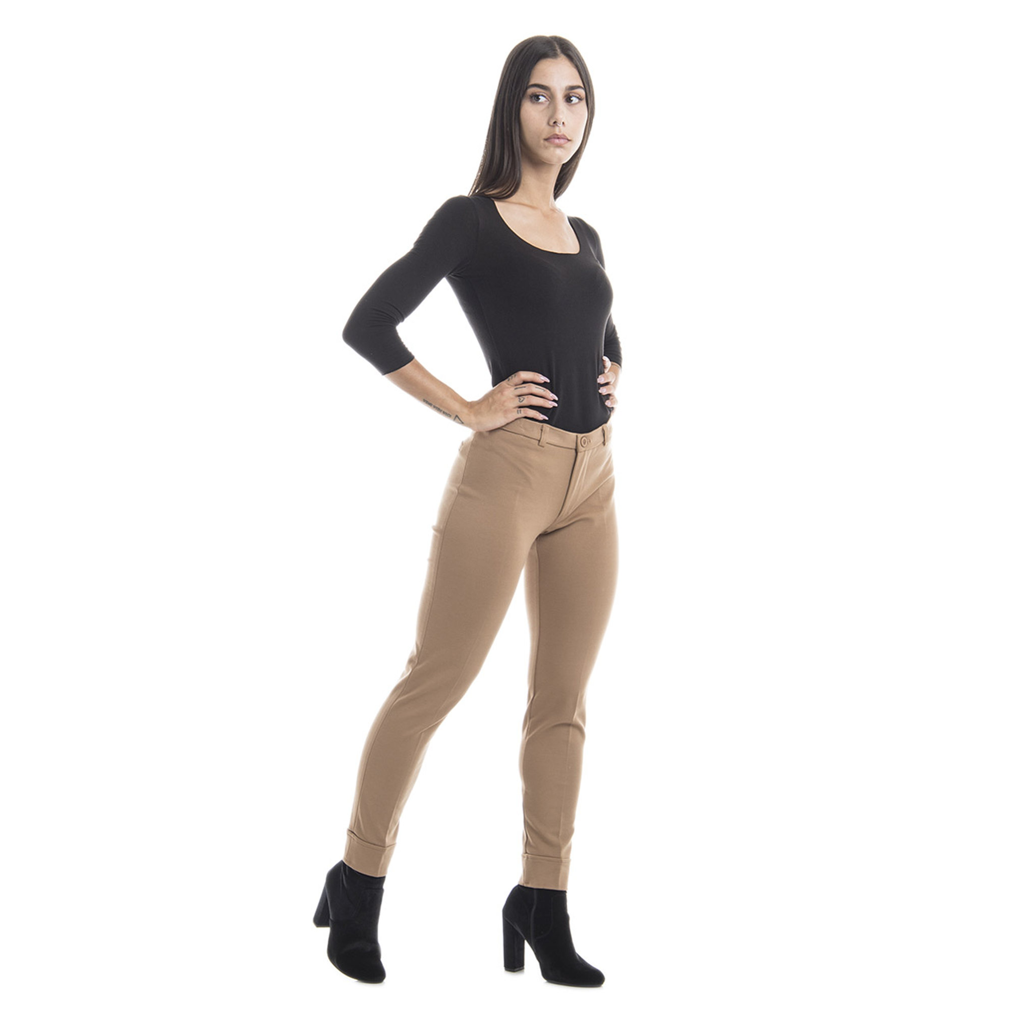 Pantaloni stretch cammello Sandro Ferrone vista2