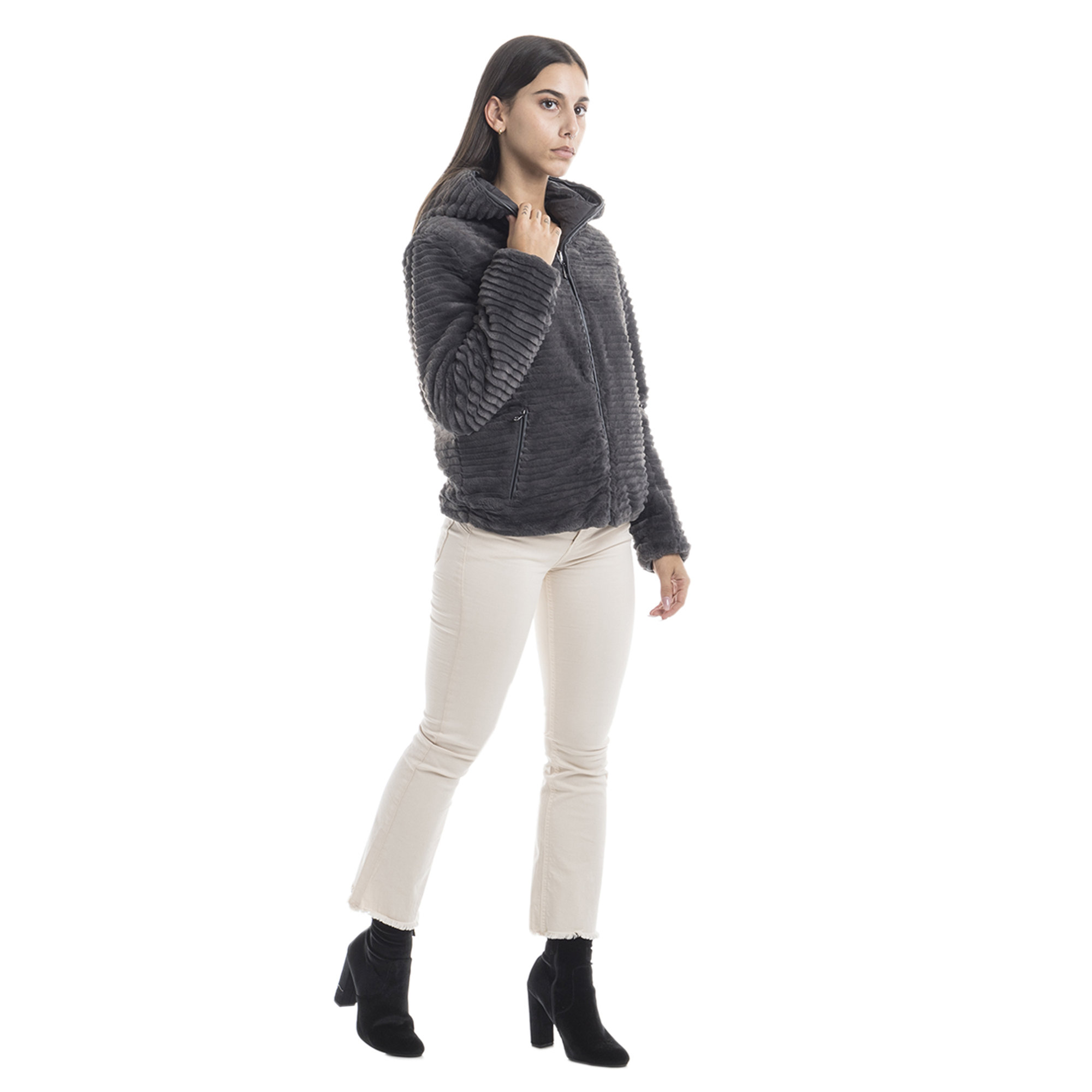Bomber con cappuccio reversibile grigio Sandro Ferrone vista3