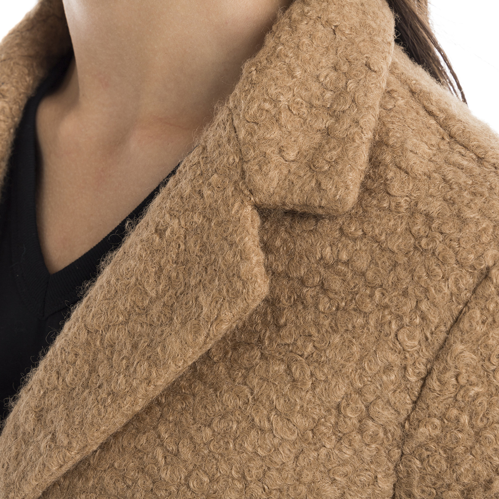 Cappotto bouclè cammello Sandro Ferrone vista3