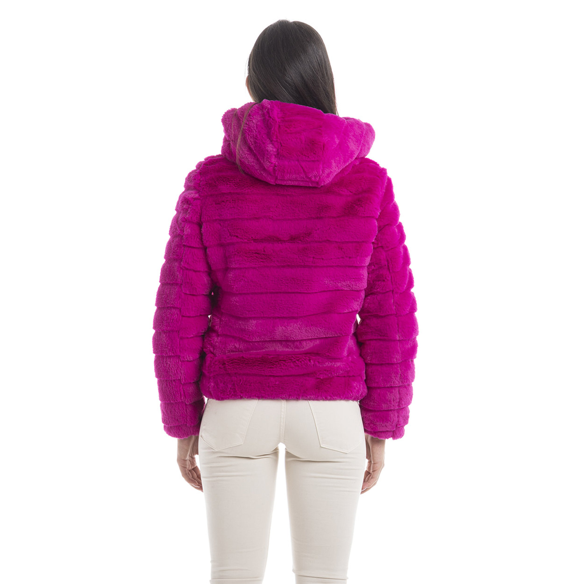 Giubbotto reversibile con cappuccio fucsia e nero Sandro Ferrone vista2