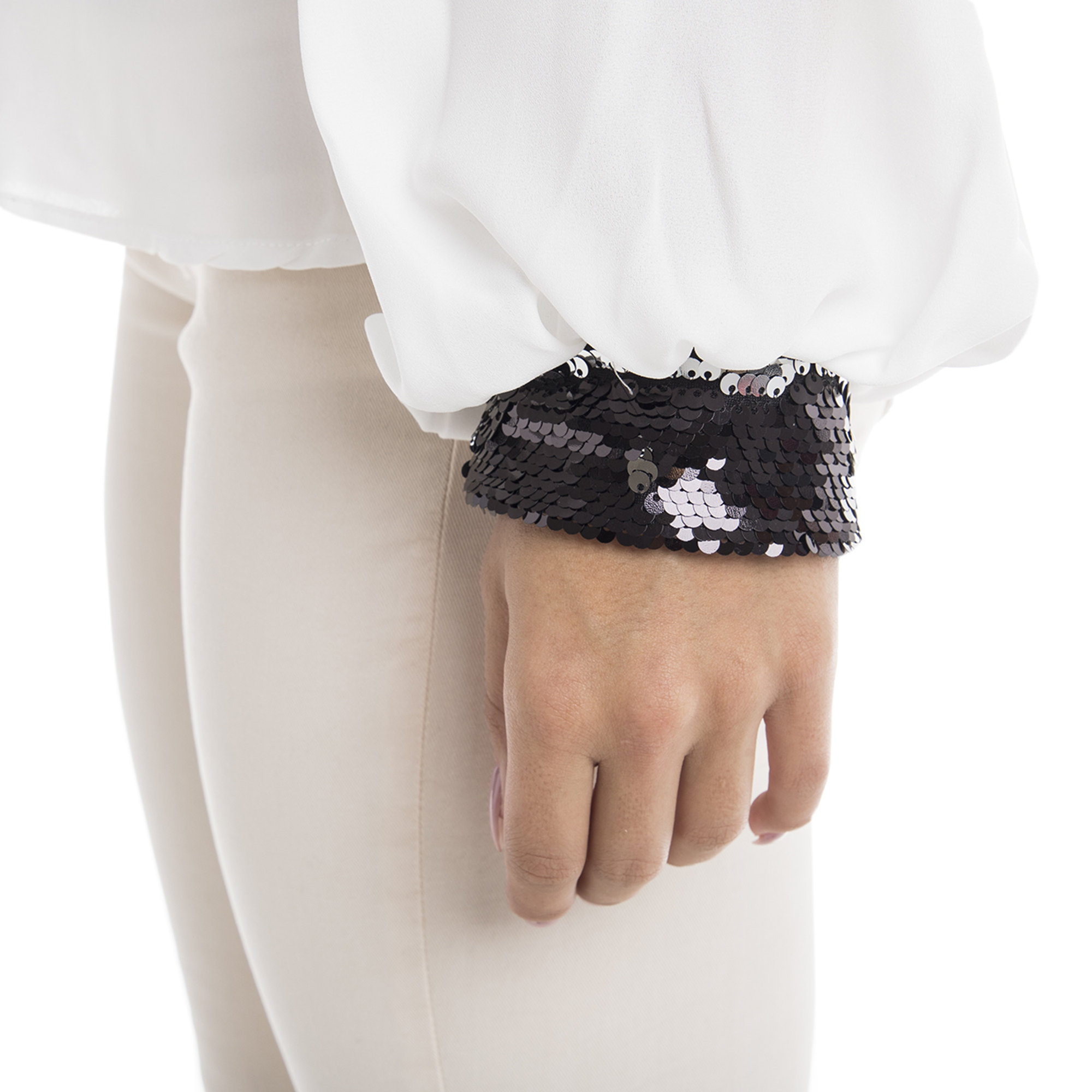 Blusa con polsini in paillettes bianca Sandro Ferrone vista1