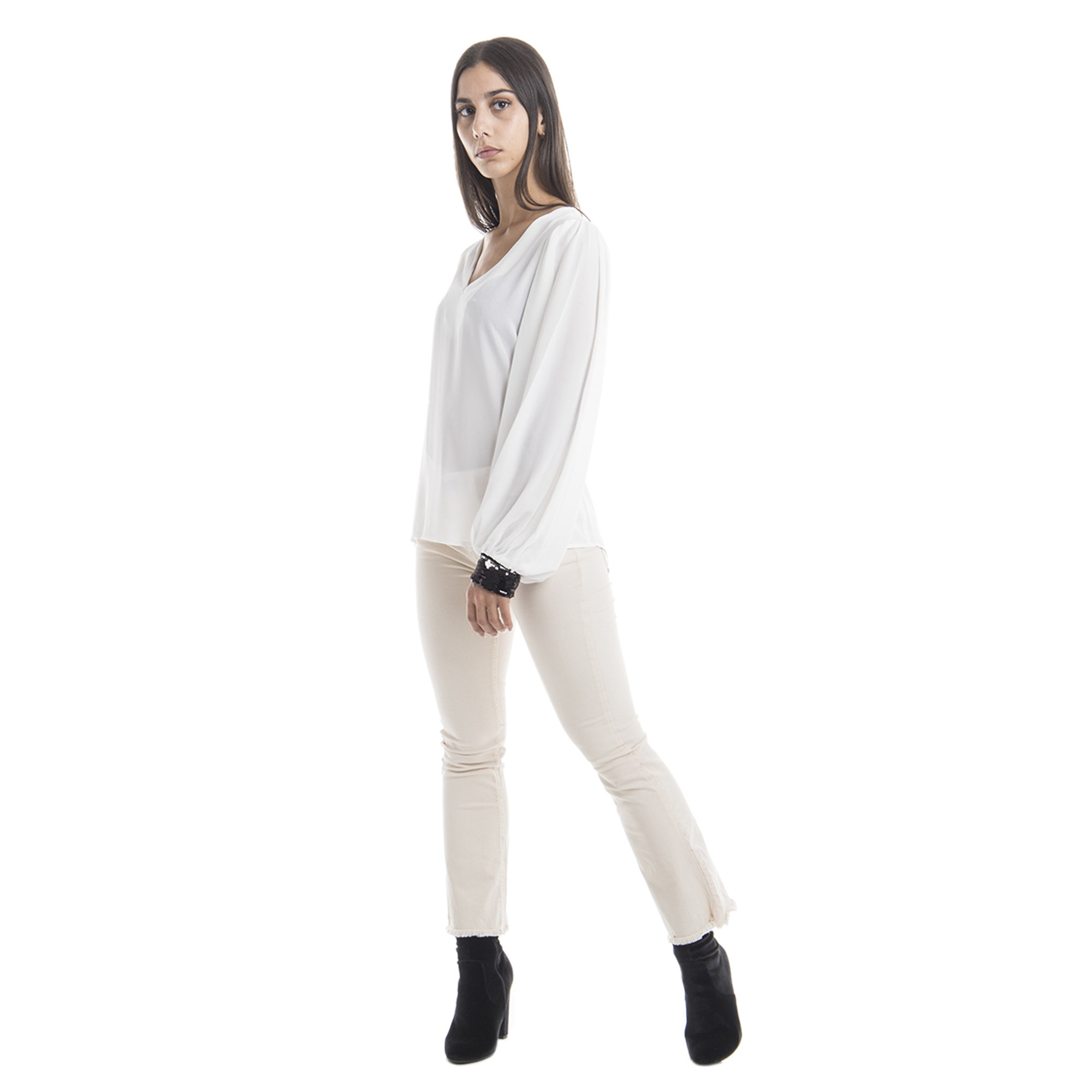 Blusa con polsini in paillettes bianca Sandro Ferrone vista2