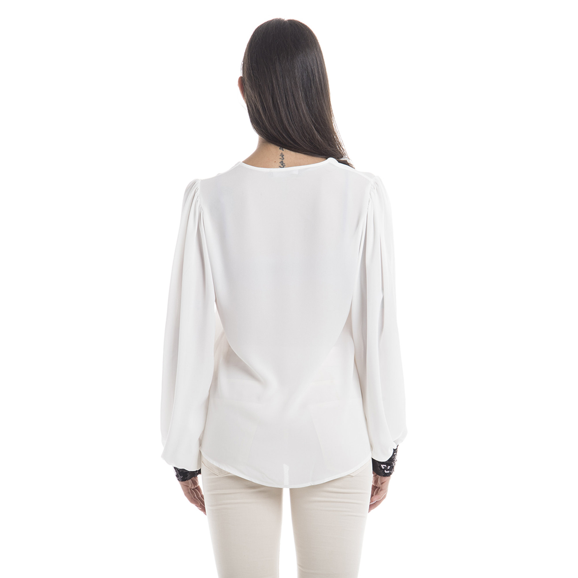 Blusa con polsini in paillettes bianca Sandro Ferrone vista3