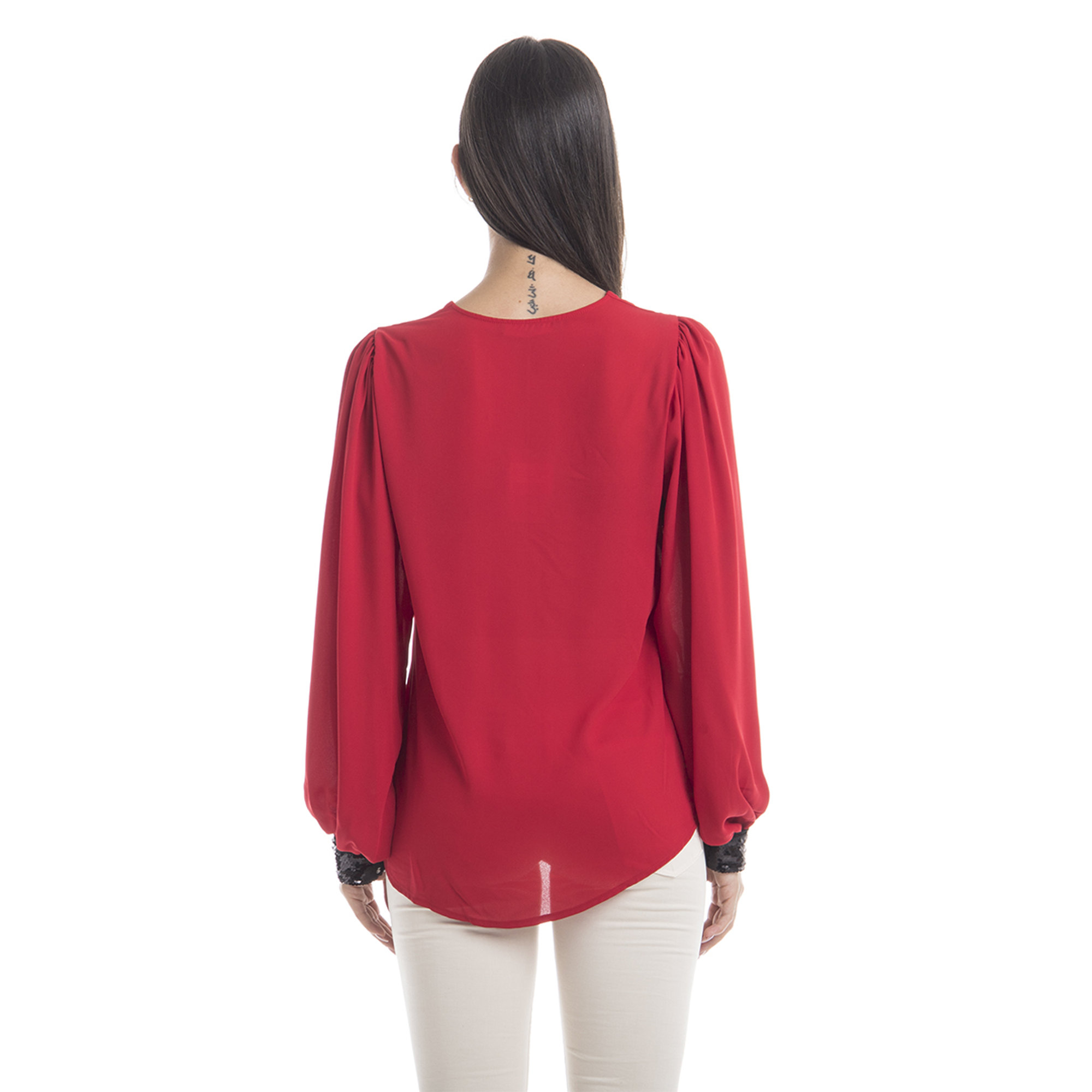 Blusa con polsini in paillettes rossa Sandro Ferrone vista1