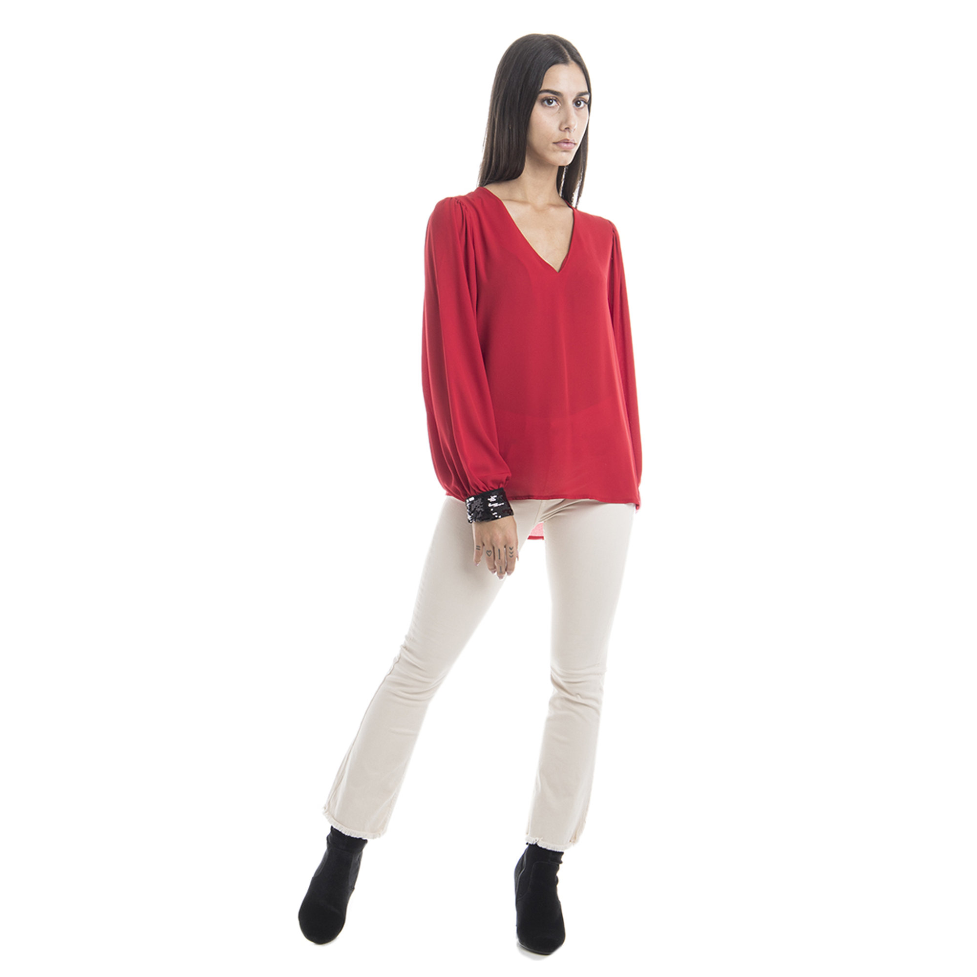 Blusa con polsini in paillettes rossa Sandro Ferrone vista2