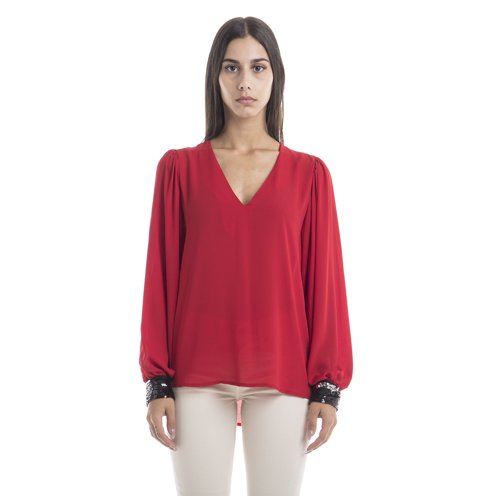 Blusa con polsini in paillettes rossa Sandro Ferrone vista0